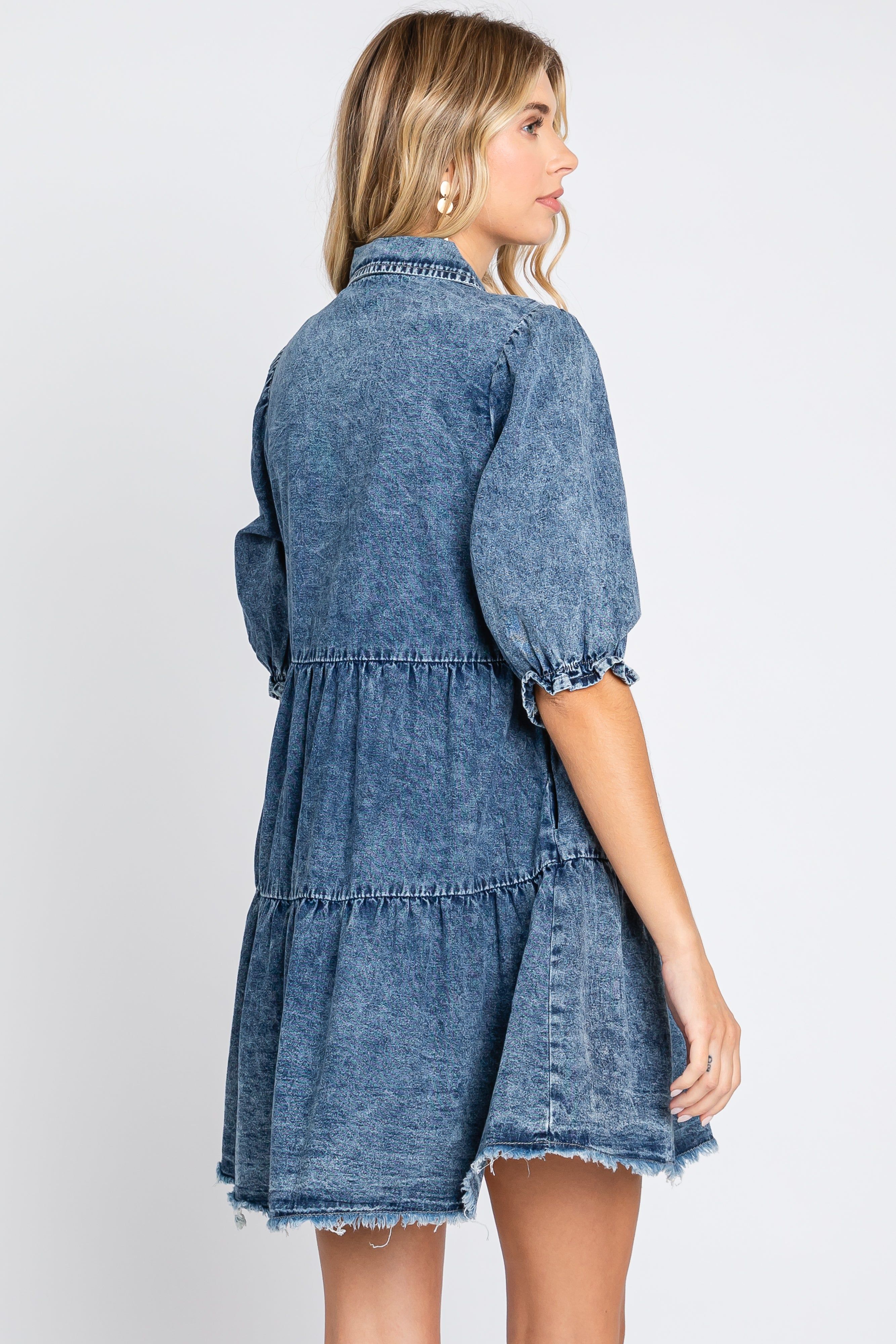 Blue Chambray Tiered Shirt Dress sold by Pinkblush product image thumbnail 4
