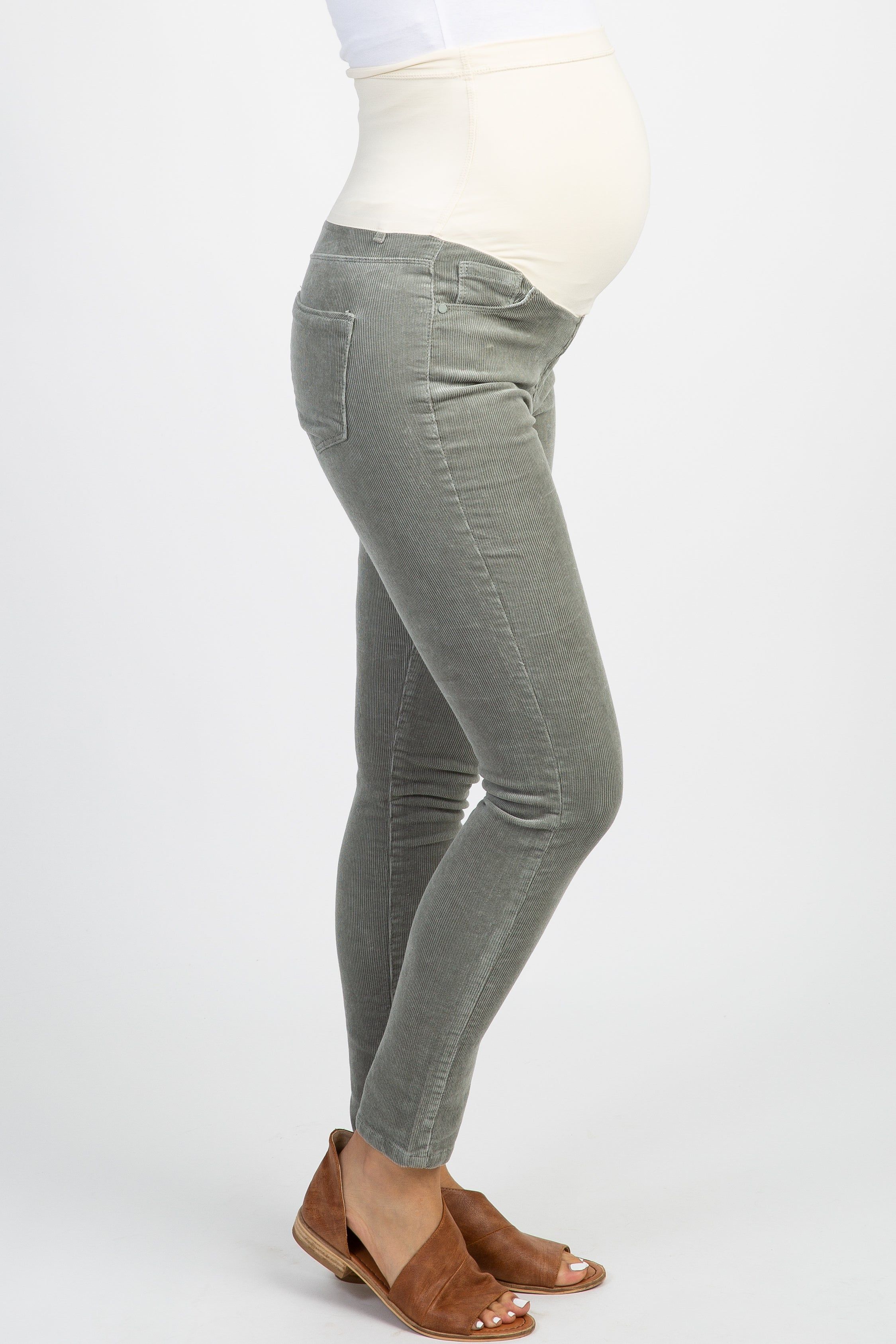 PinkBlush Grey Ribbed Suede Maternity Pants sold by Pinkblush product image thumbnail 3