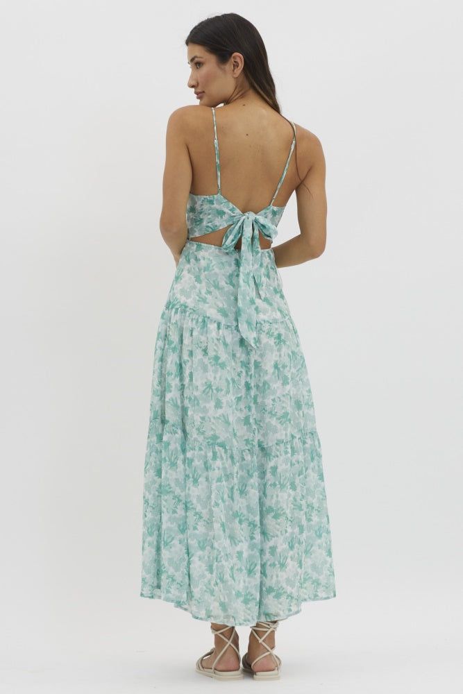 Green V Neckline Floral Print Maxi Dress sold by Pinkblush product image thumbnail 2