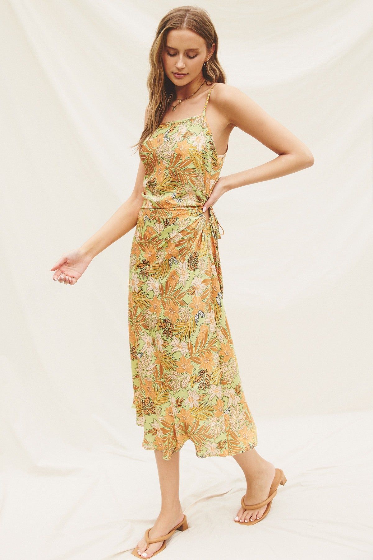 Yellow Tropical Side Ruched Cutout Slip Dress sold by Pinkblush product image thumbnail 2