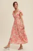 Light Mustard Floral Print V-Neck Ruffle Sleeve Maxi Dress sold by Pinkblush