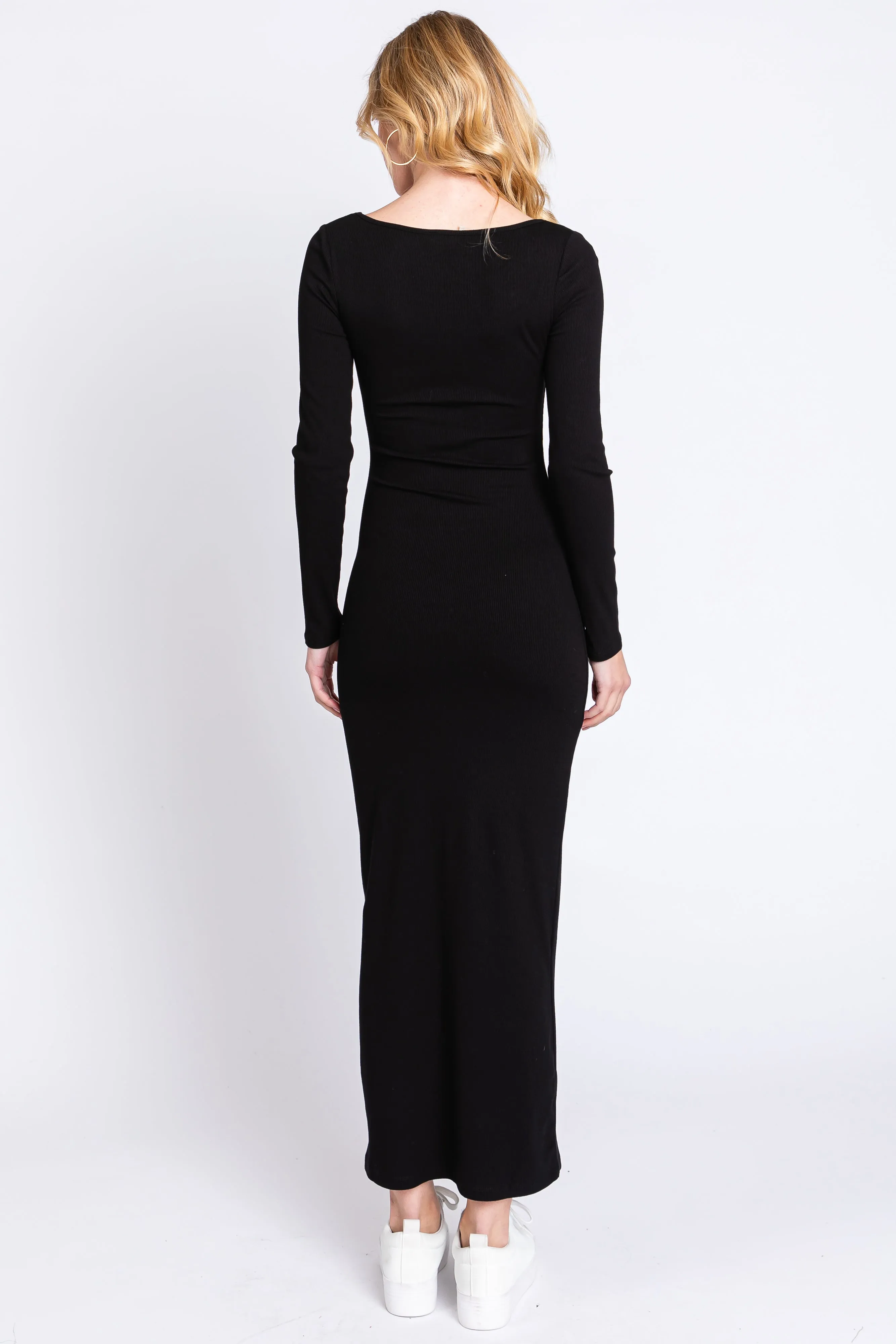 Black Ribbed Scoop Neck Midi Dress sold by Pinkblush product image thumbnail 3
