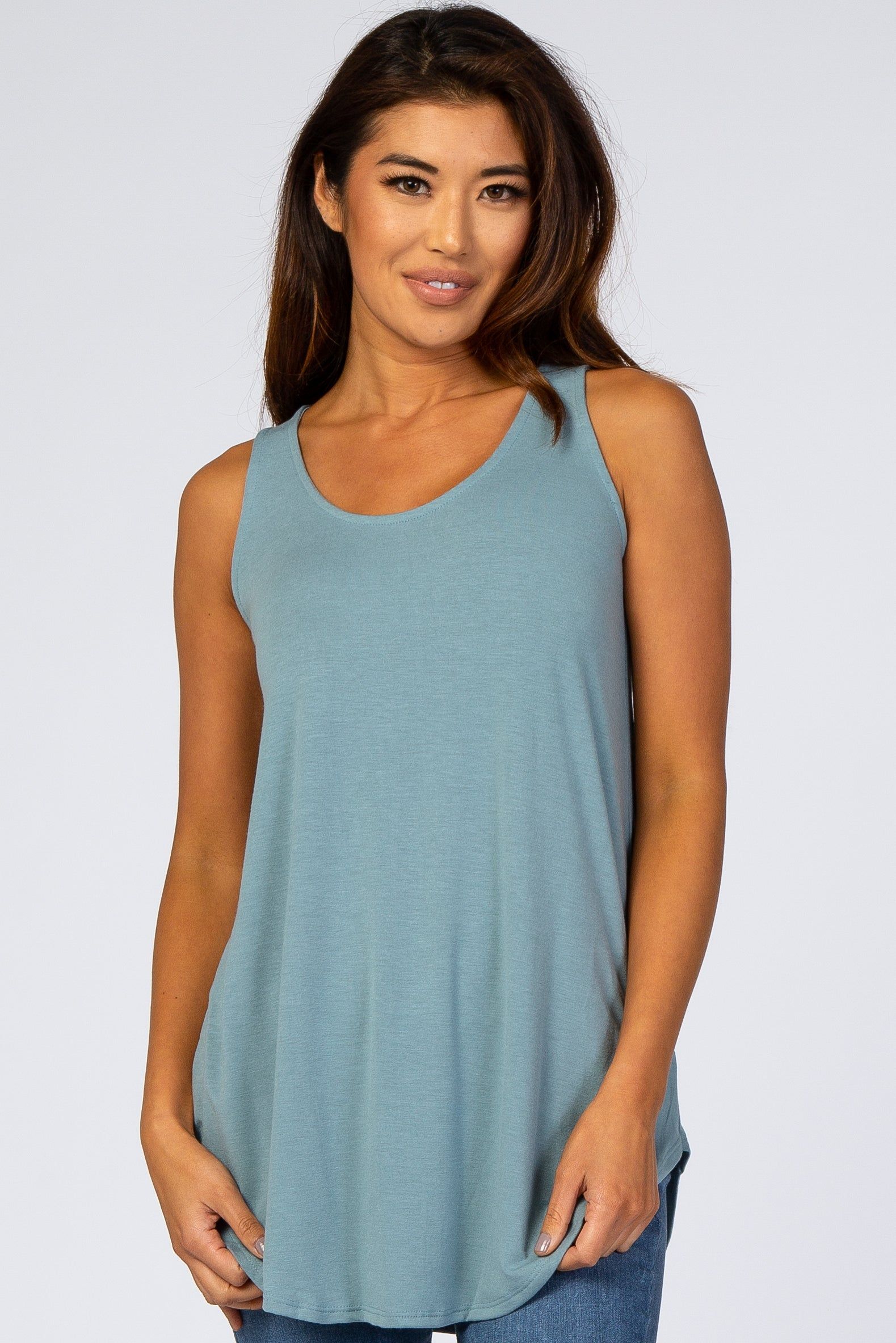 Light Teal Basic Sleeveless Top sold by Pinkblush