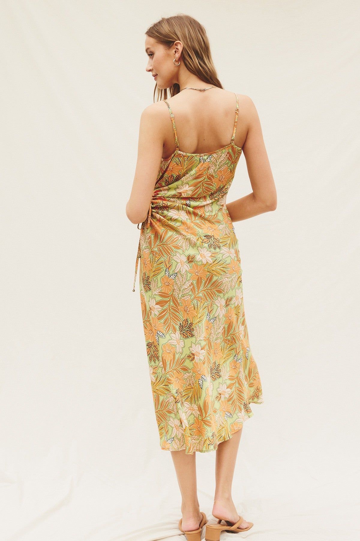 Yellow Tropical Side Ruched Cutout Slip Dress sold by Pinkblush product image thumbnail 3