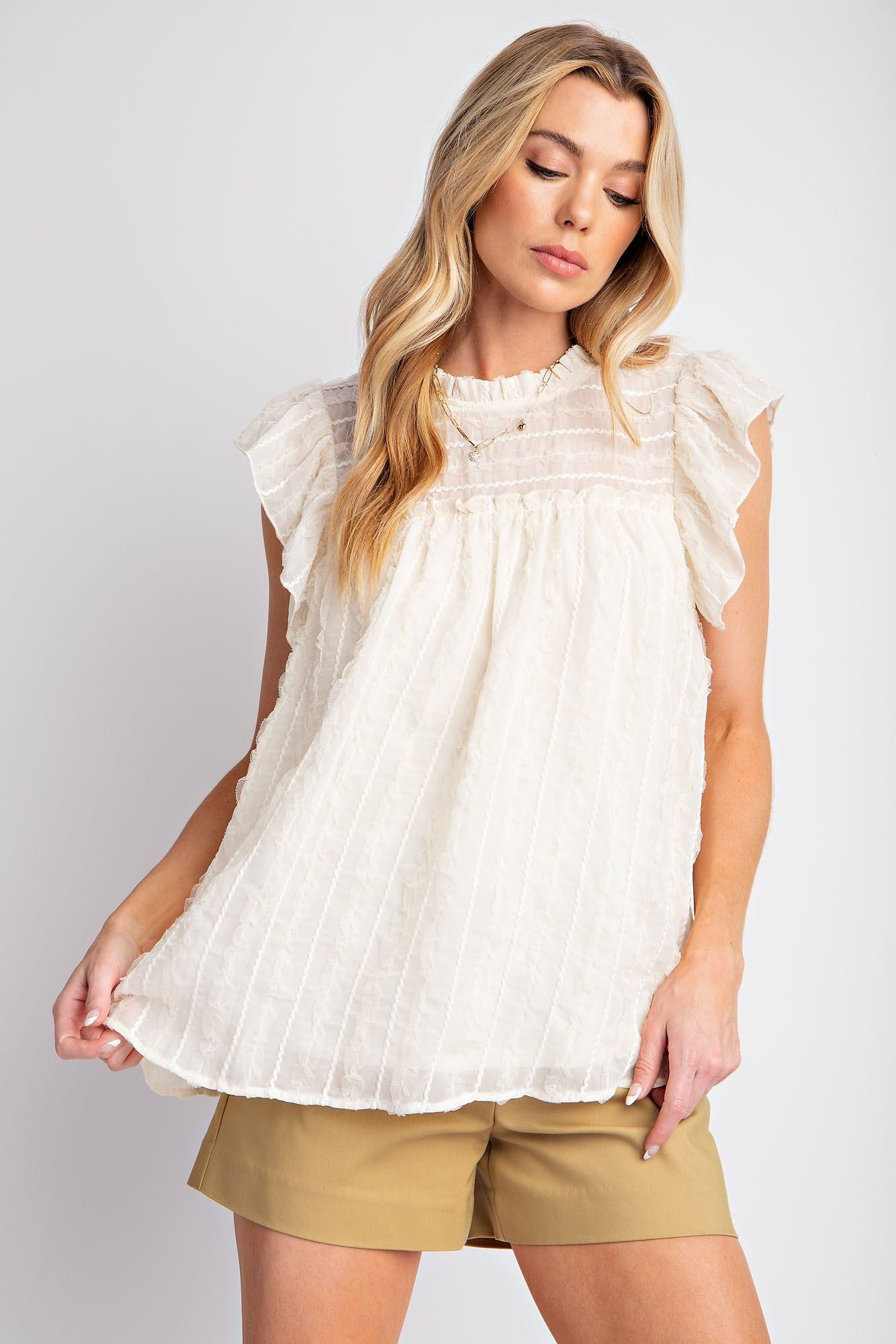 Ivory Cap Sleeve Textured Lace Woven Blouse sold by Pinkblush product image thumbnail 2