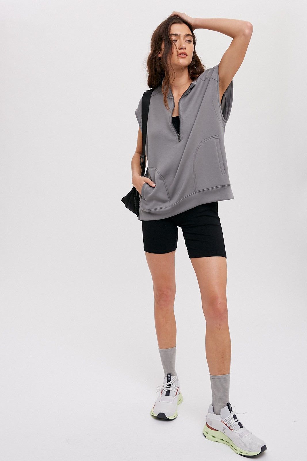 Black Sleeveless Ribbed Biker Short Romper sold by Pinkblush product image thumbnail 3