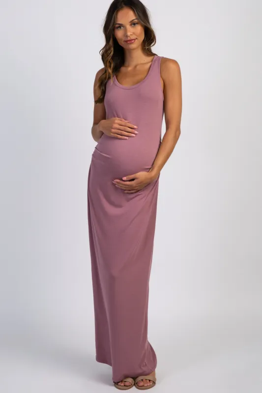 PinkBlush Mauve Solid Sleeveless Fitted Maternity Maxi Dress sold by Pinkblush