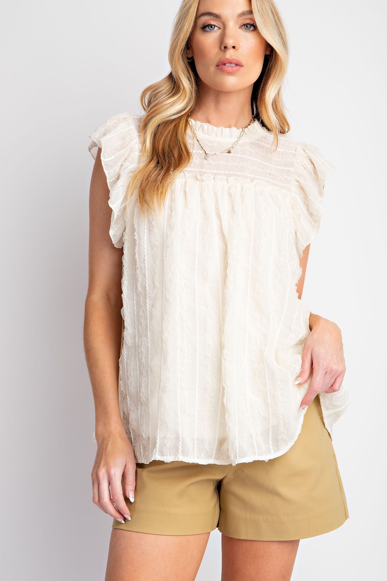 Ivory Cap Sleeve Textured Lace Woven Blouse sold by Pinkblush product image thumbnail 3