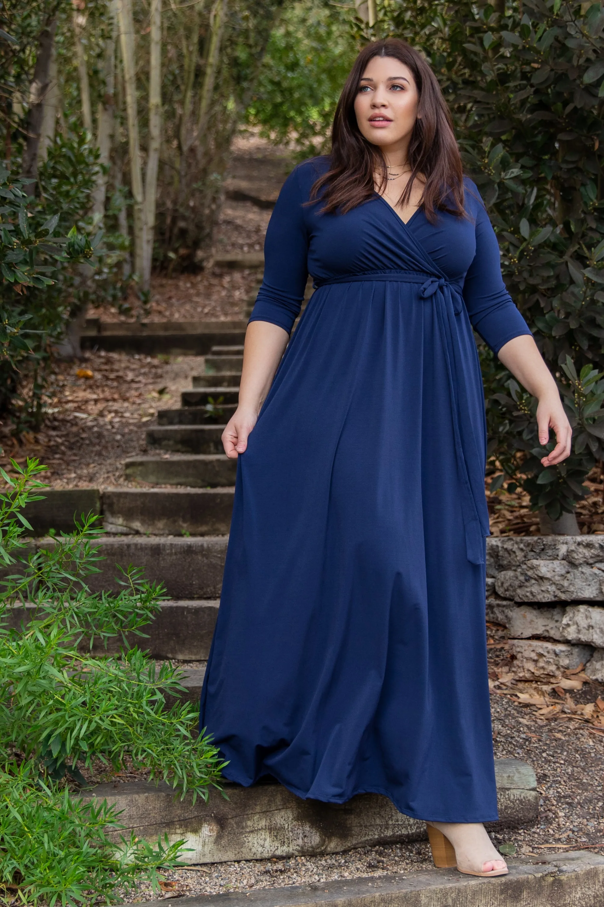 PinkBlush Navy Blue Sash Tie Wrap Plus Maxi Dress sold by Pinkblush product image thumbnail 4