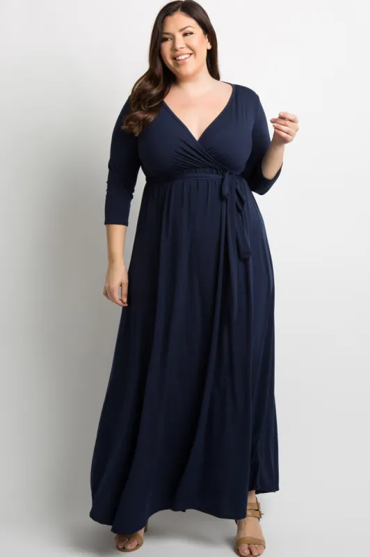 PinkBlush Navy Blue Sash Tie Wrap Plus Maxi Dress sold by Pinkblush