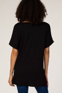 Black V-Neck Cuffed Short Sleeve Maternity Top sold by Pinkblush