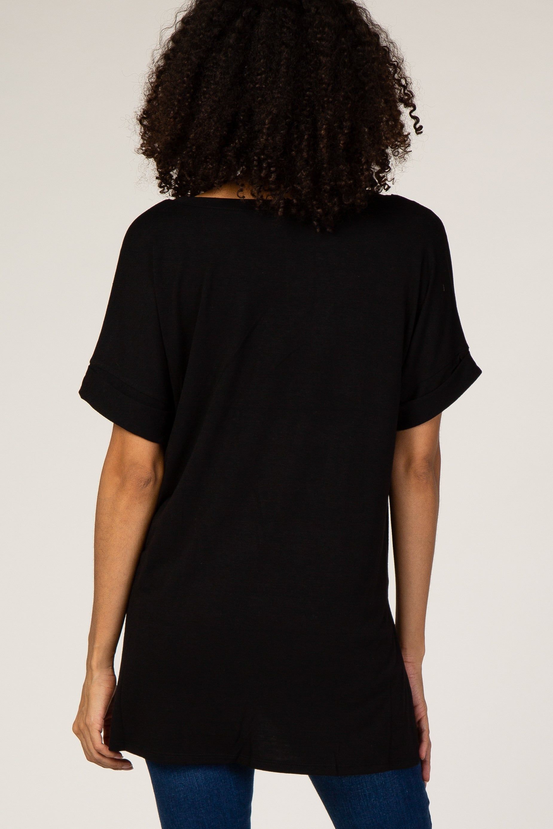 Black V-Neck Cuffed Short Sleeve Maternity Top sold by Pinkblush product image thumbnail 3