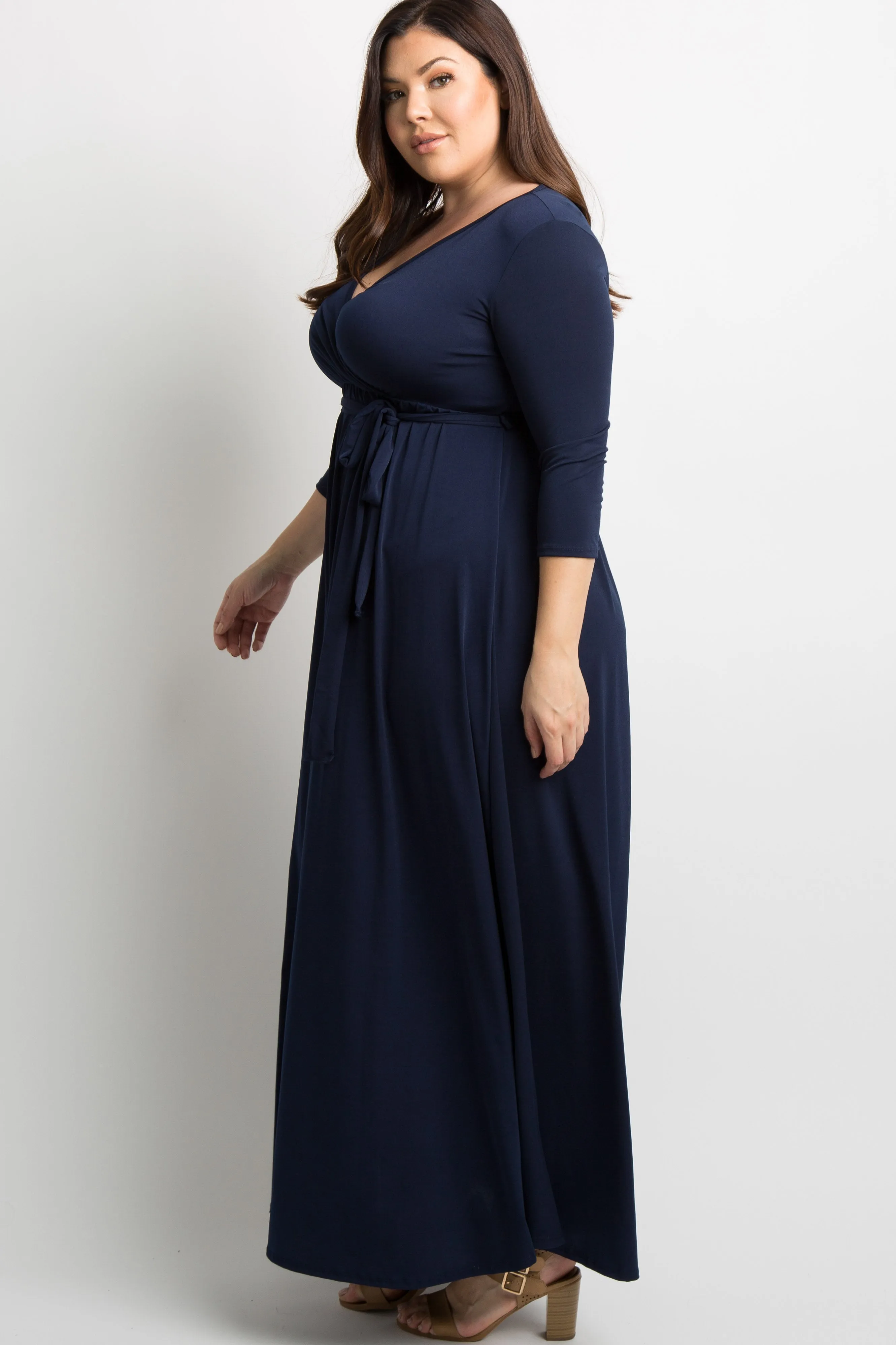PinkBlush Navy Blue Sash Tie Wrap Plus Maxi Dress sold by Pinkblush product image thumbnail 2