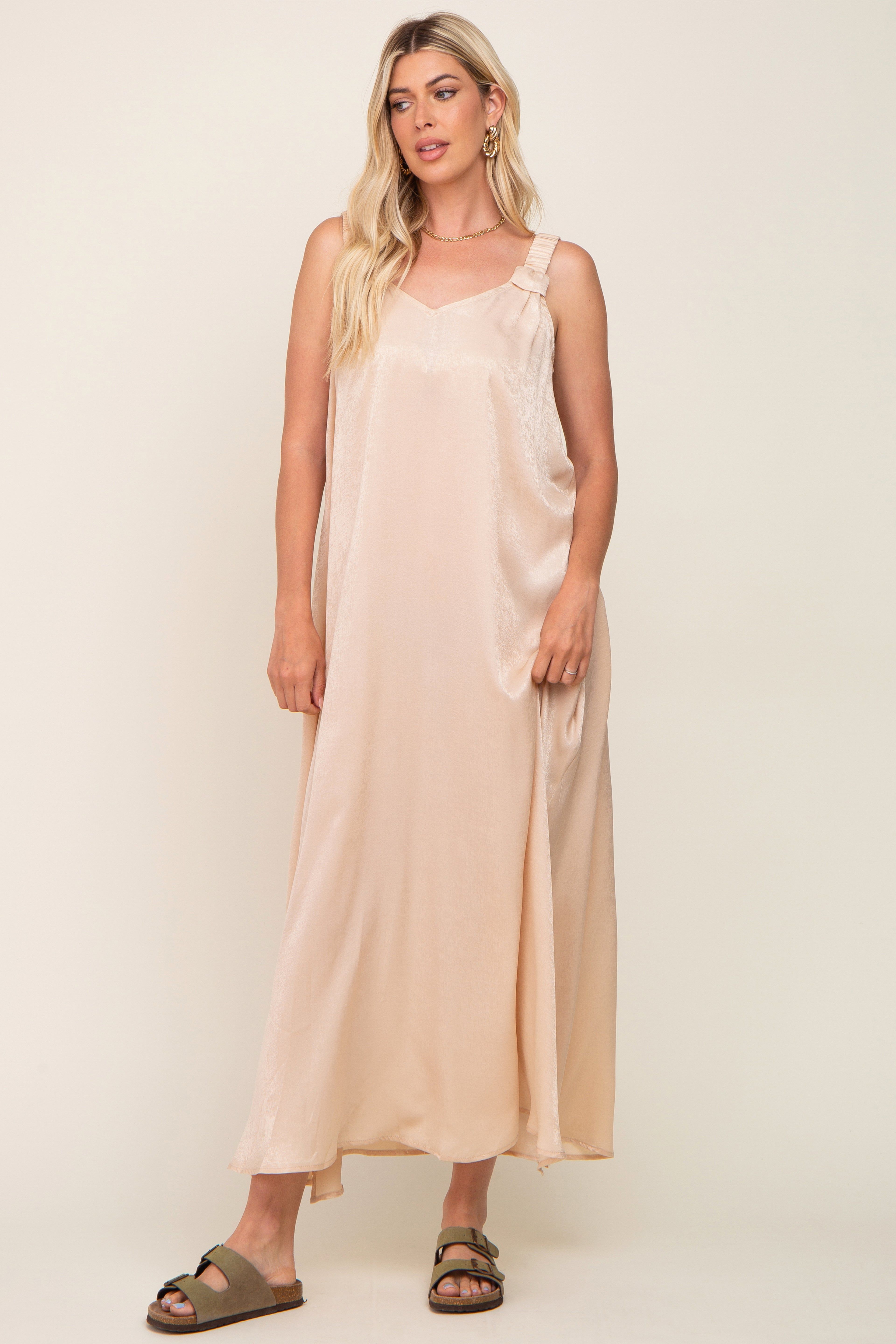 Beige Satin Side Slit Maxi Dress sold by Pinkblush product image thumbnail 5