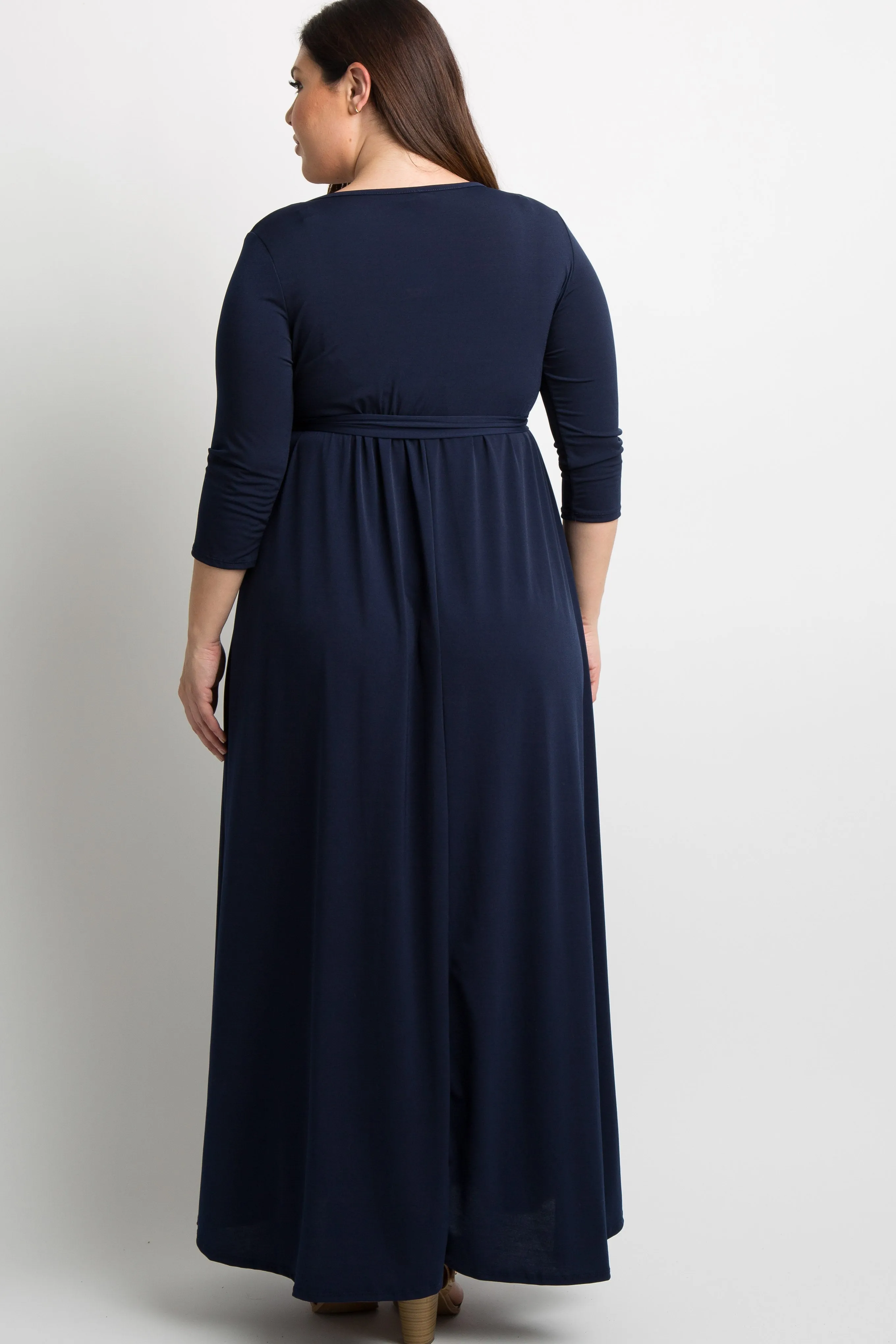 PinkBlush Navy Blue Sash Tie Wrap Plus Maxi Dress sold by Pinkblush product image thumbnail 3