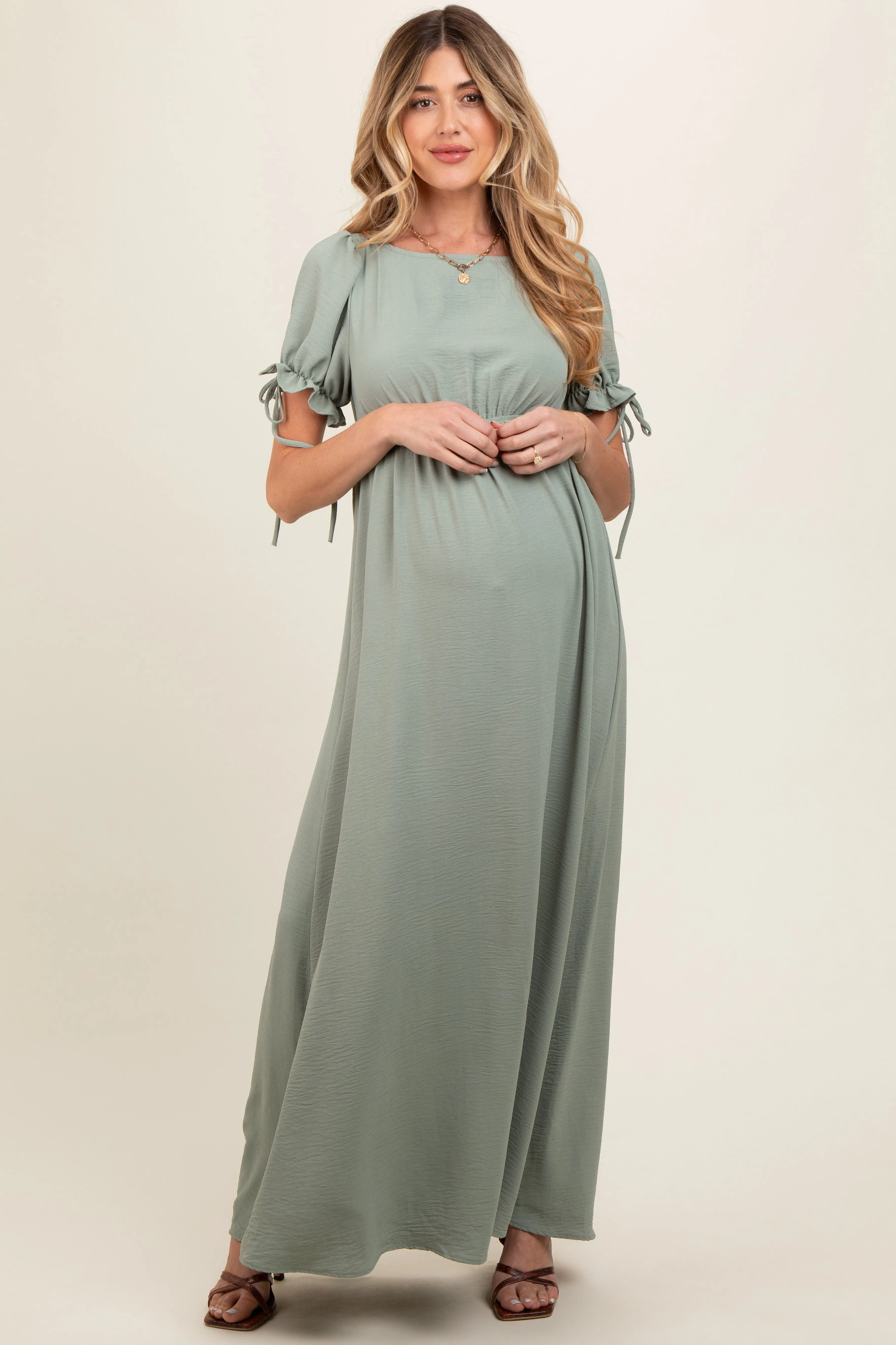 Light Olive Open Back Maternity Maxi Dress sold by Pinkblush product image thumbnail 3