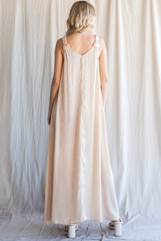 Beige Satin Side Slit Maxi Dress sold by Pinkblush product image thumbnail 3