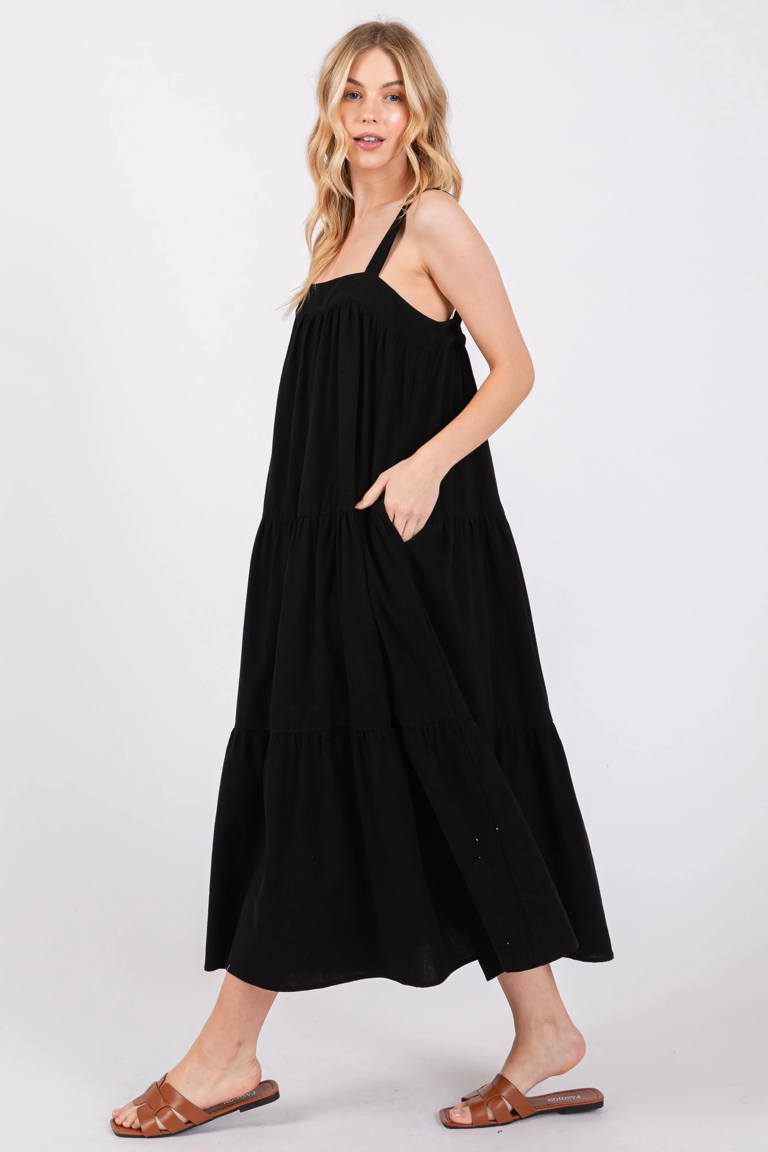 Black Tiered Midi Dress sold by Pinkblush product image thumbnail 2