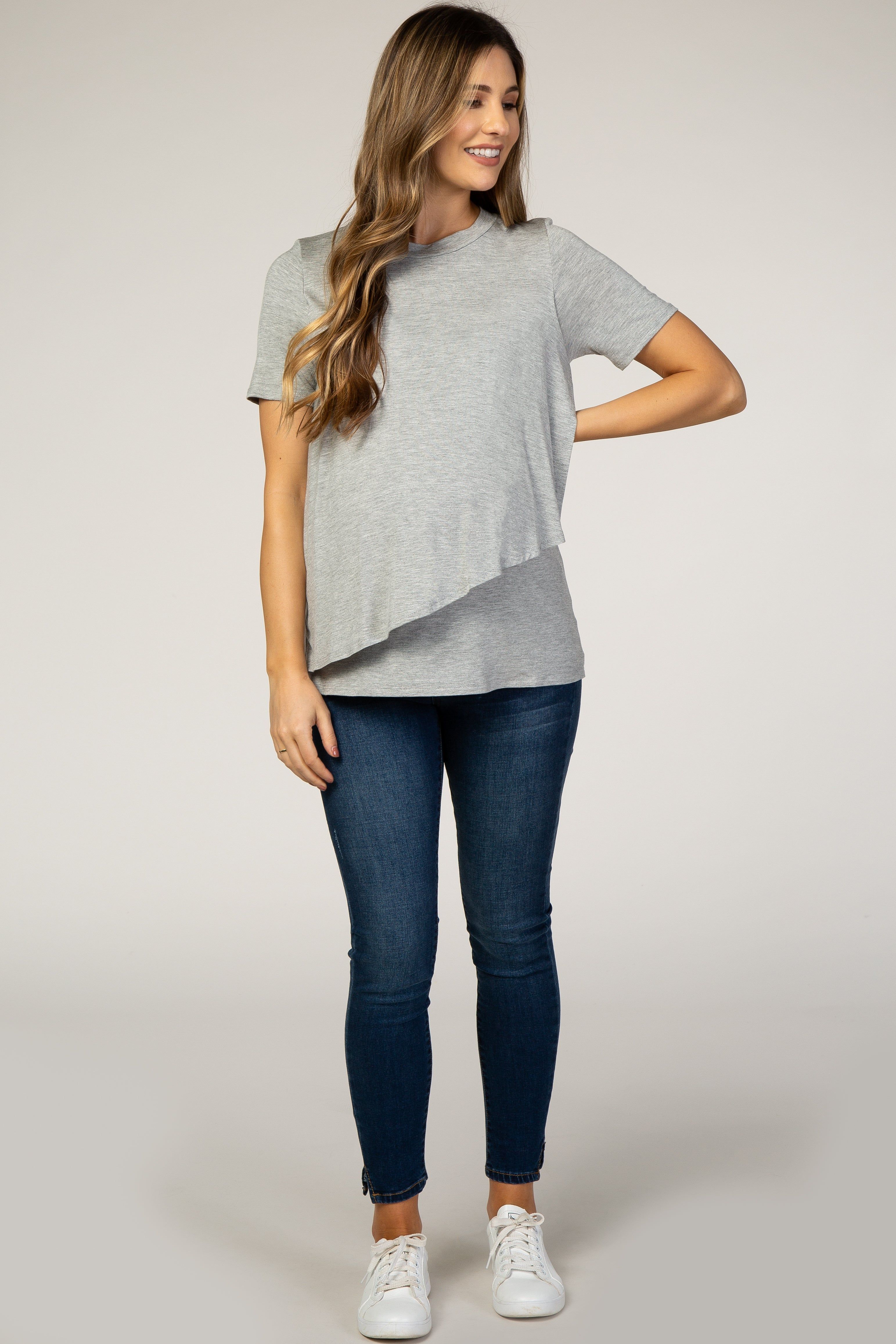 PinkBlush Heather Grey Short Sleeve Curved Hem Maternity Nursing Top sold by Pinkblush product image thumbnail 5