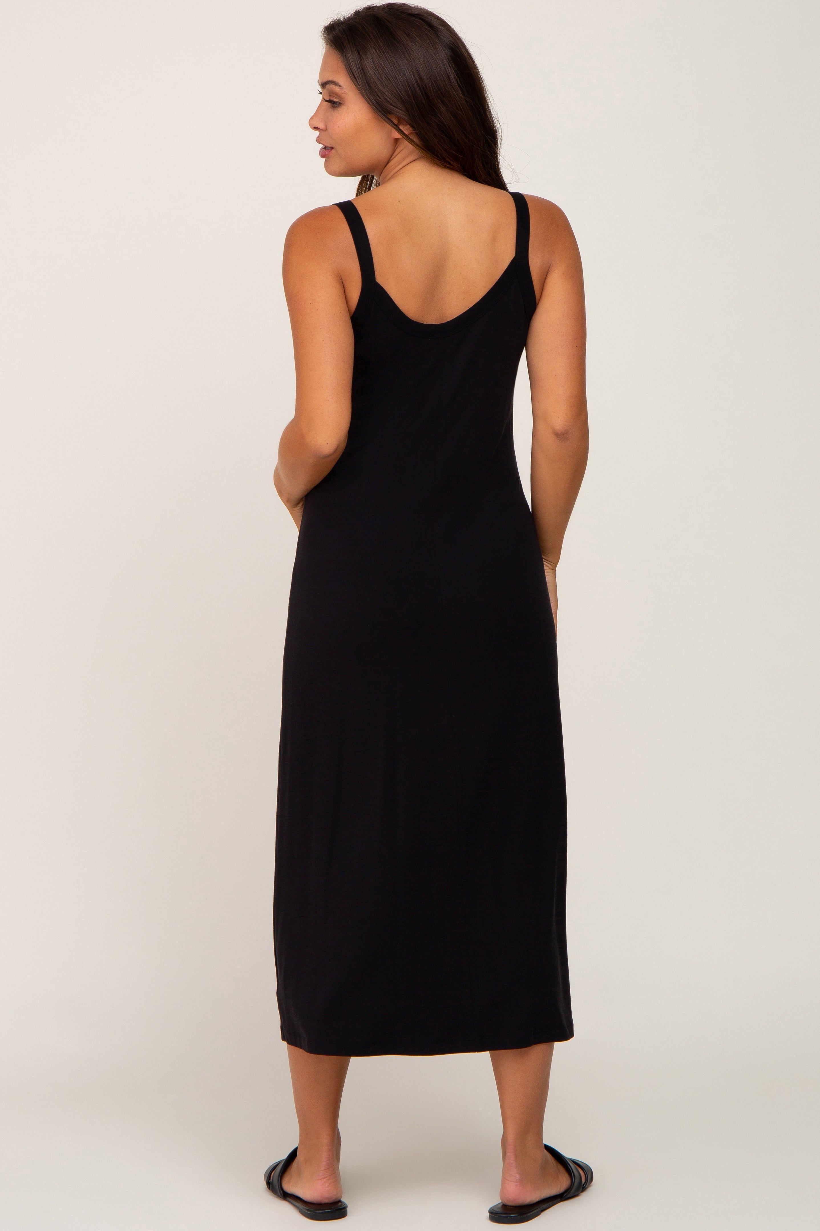 Black Scoop Neck Maternity Midi Dress sold by Pinkblush product image thumbnail 3