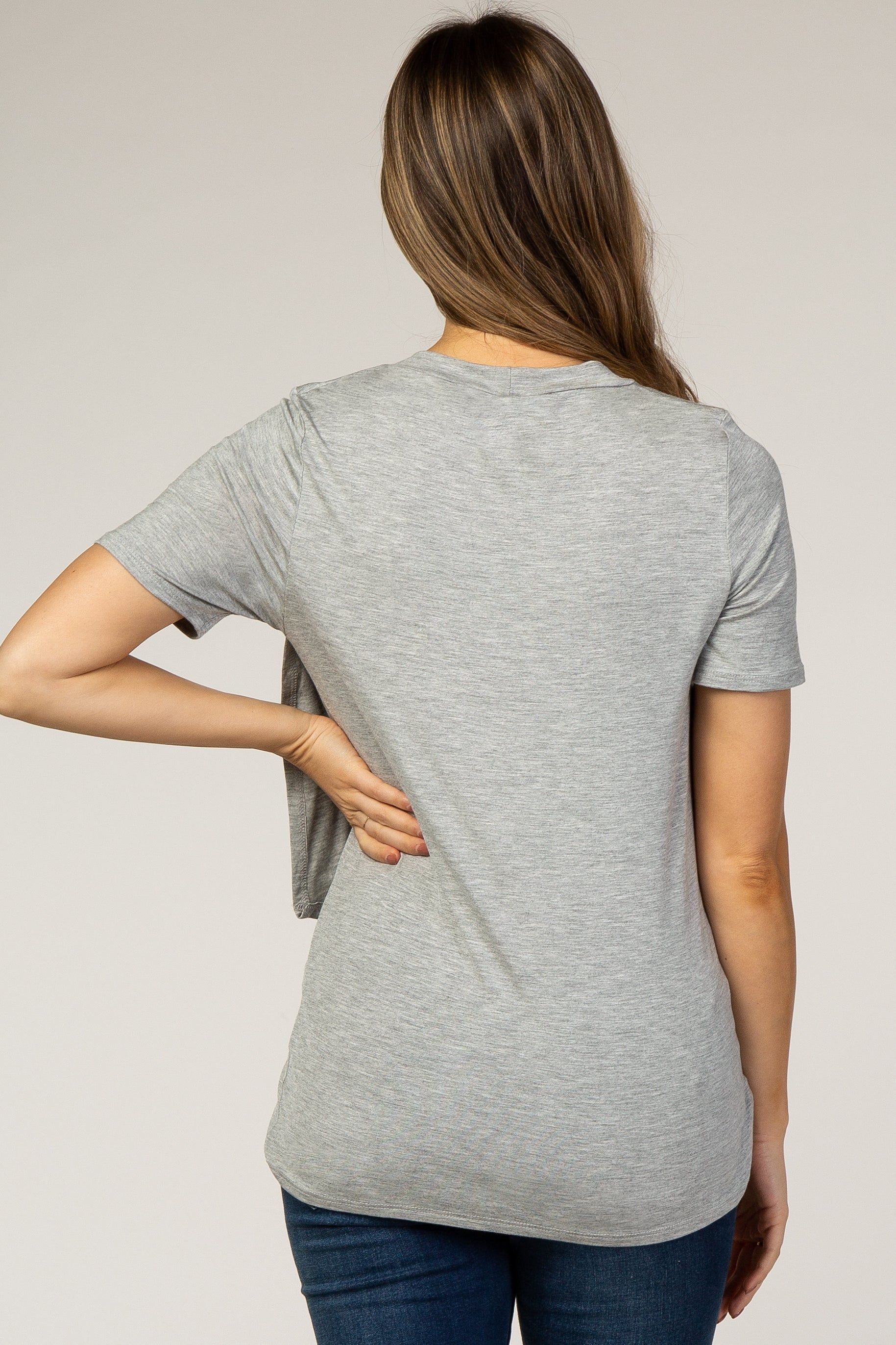 PinkBlush Heather Grey Short Sleeve Curved Hem Maternity Nursing Top sold by Pinkblush product image thumbnail 3
