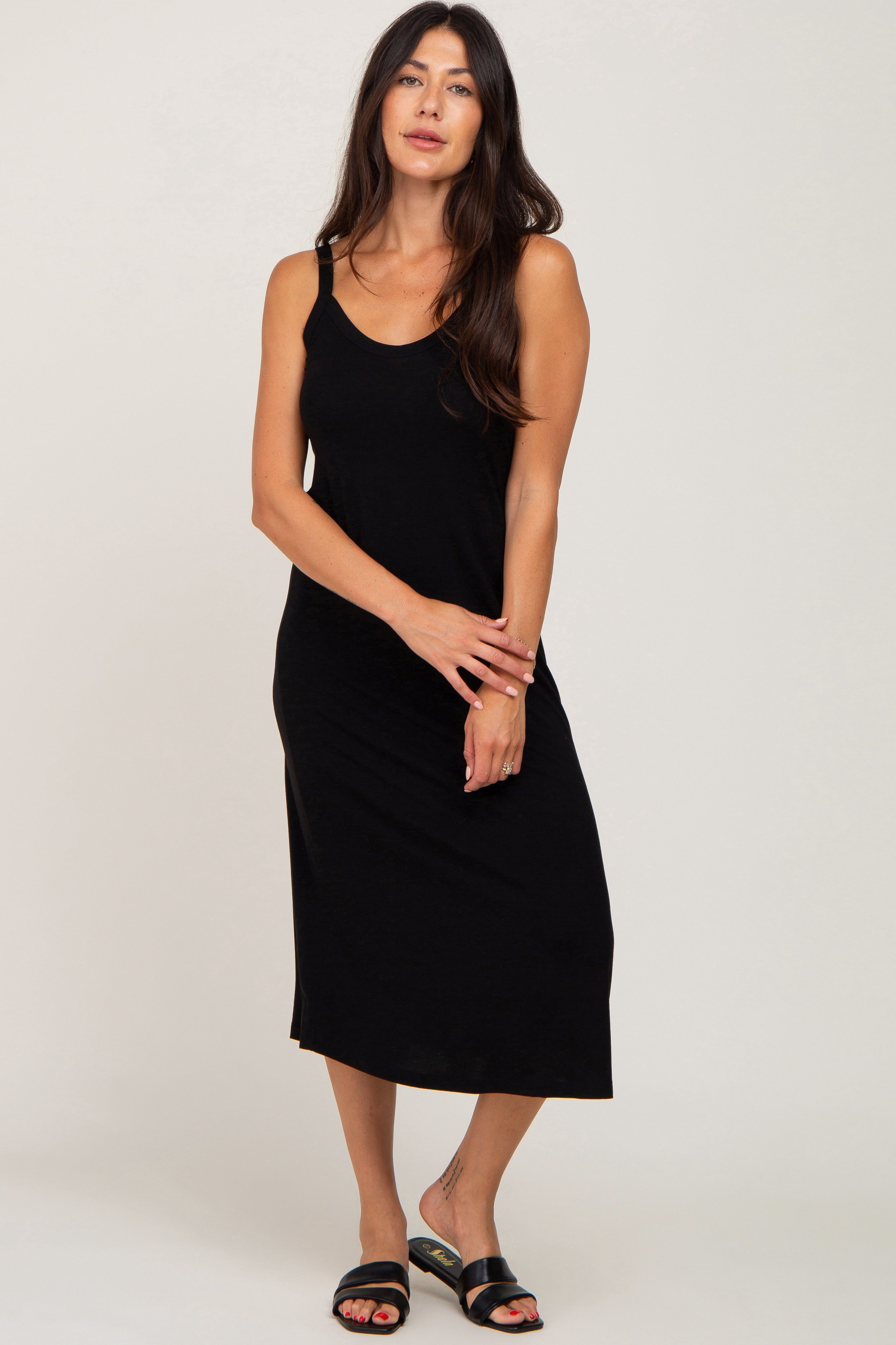 Black Scoop Neck Maternity Midi Dress sold by Pinkblush product image thumbnail 4