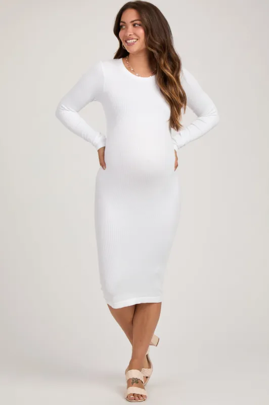 White Ribbed Maternity Seamless Fitted Dress sold by Pinkblush