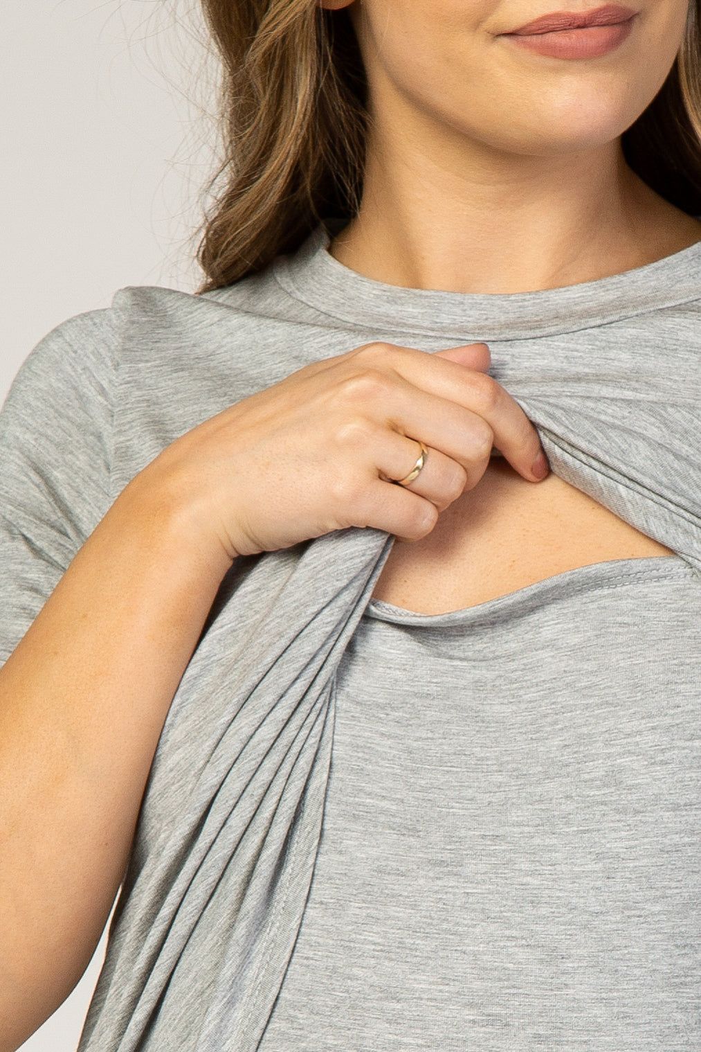PinkBlush Heather Grey Short Sleeve Curved Hem Maternity Nursing Top sold by Pinkblush product image thumbnail 4