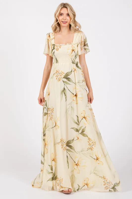 Yellow Floral Smocked Maxi Dress sold by Pinkblush