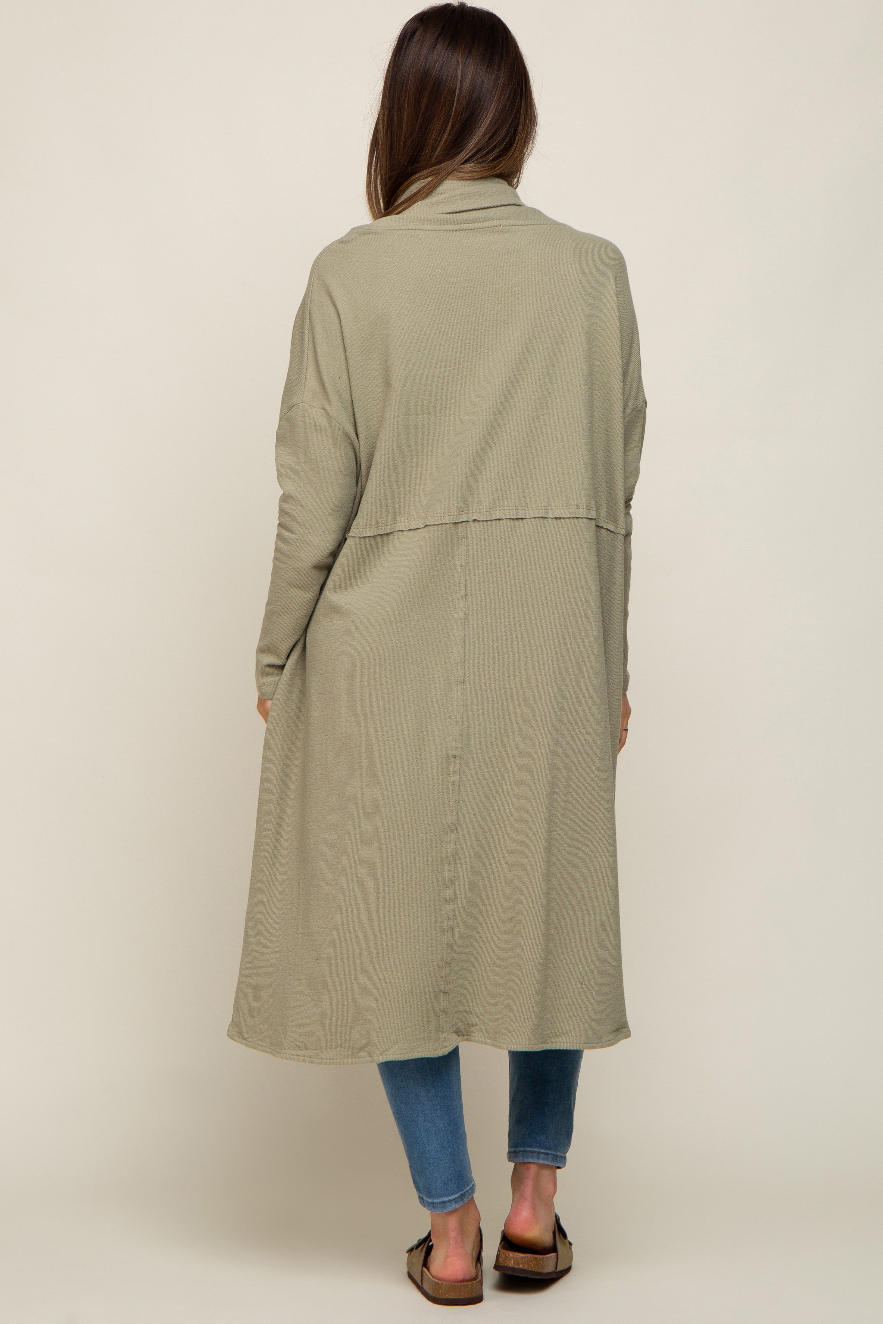 Light Olive Open Front Long Maternity Cardigan sold by Pinkblush product image thumbnail 4