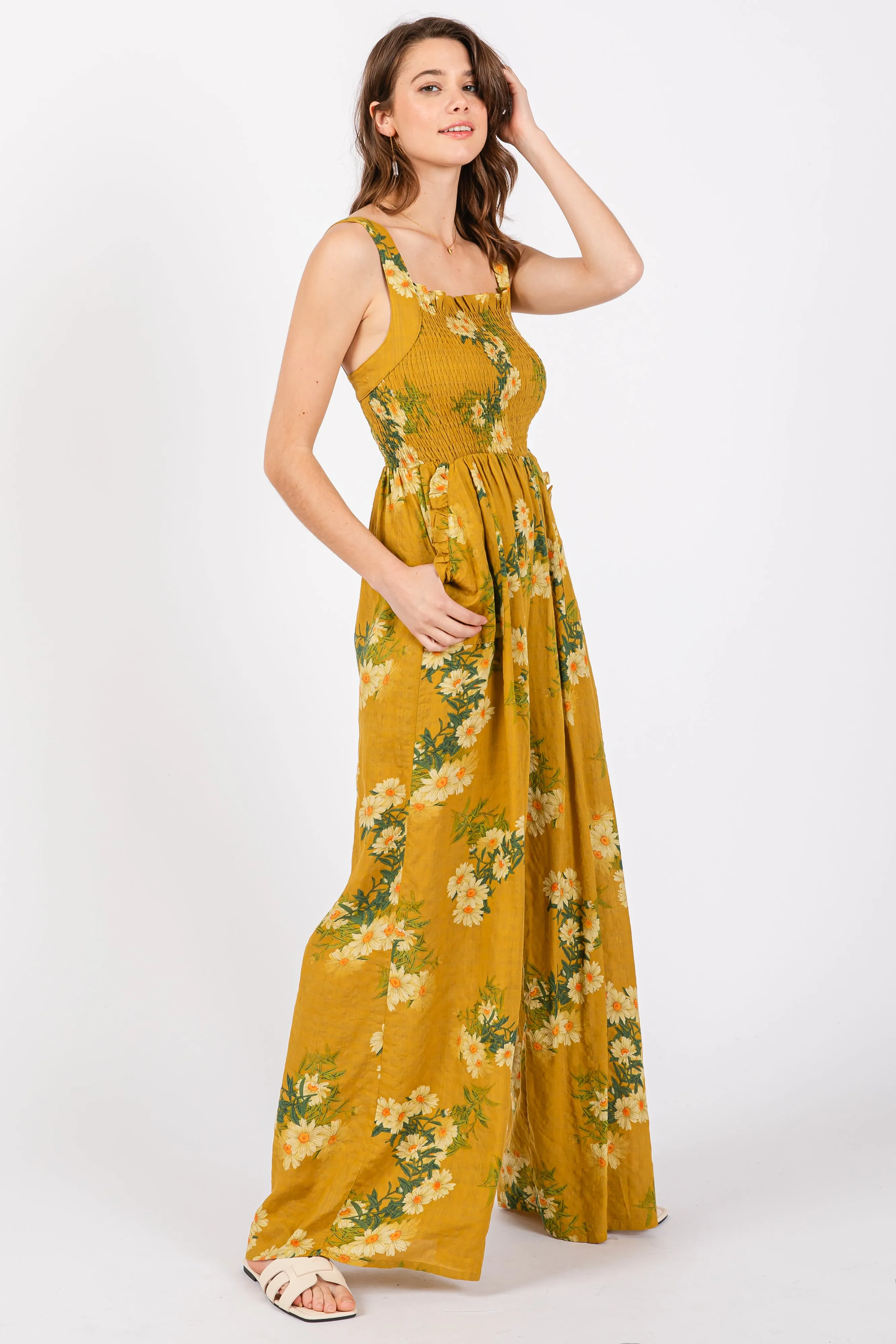 Yellow Floral Smocked Jumpsuit sold by Pinkblush product image thumbnail 2