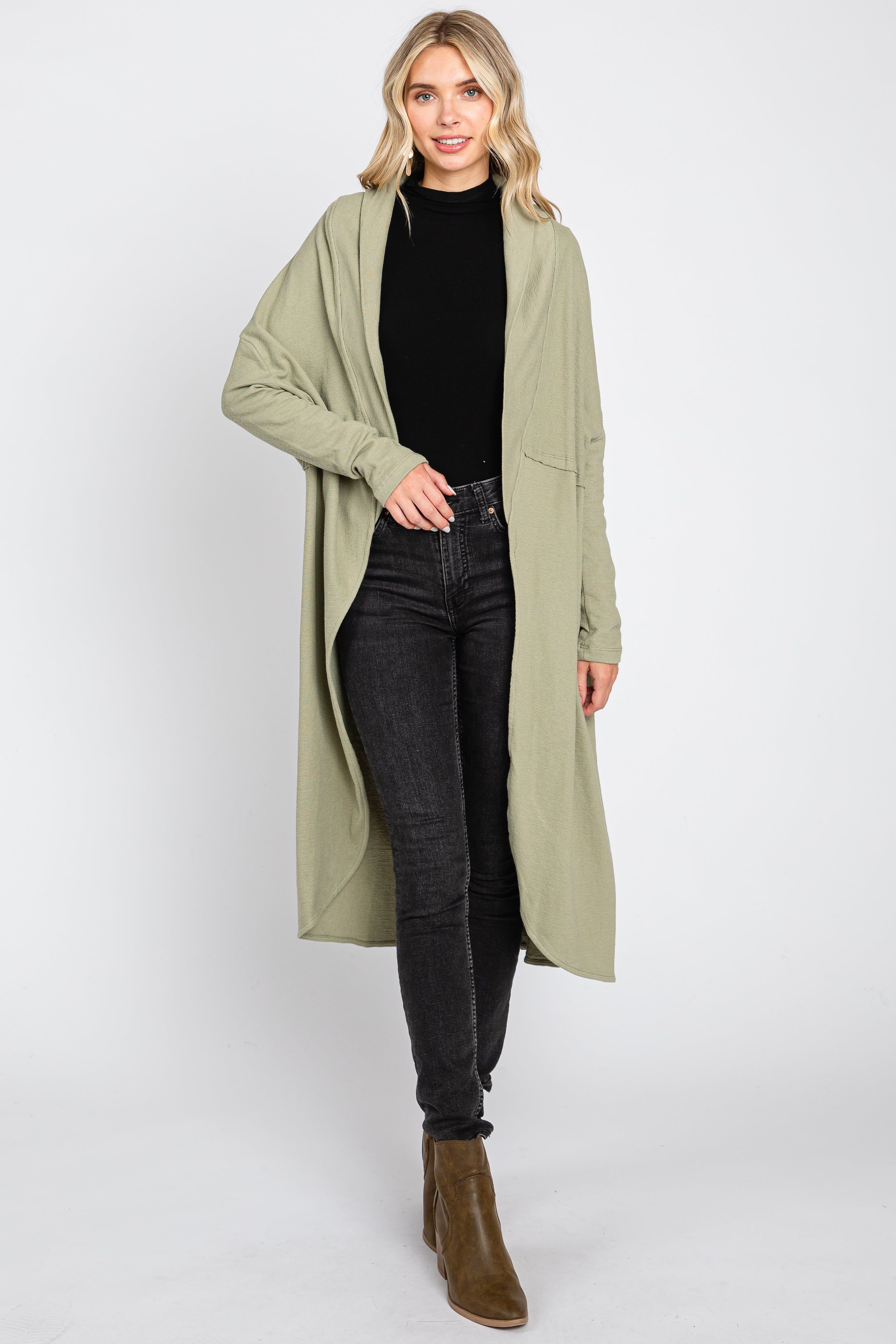 Light Olive Open Front Long Maternity Cardigan sold by Pinkblush product image thumbnail 5