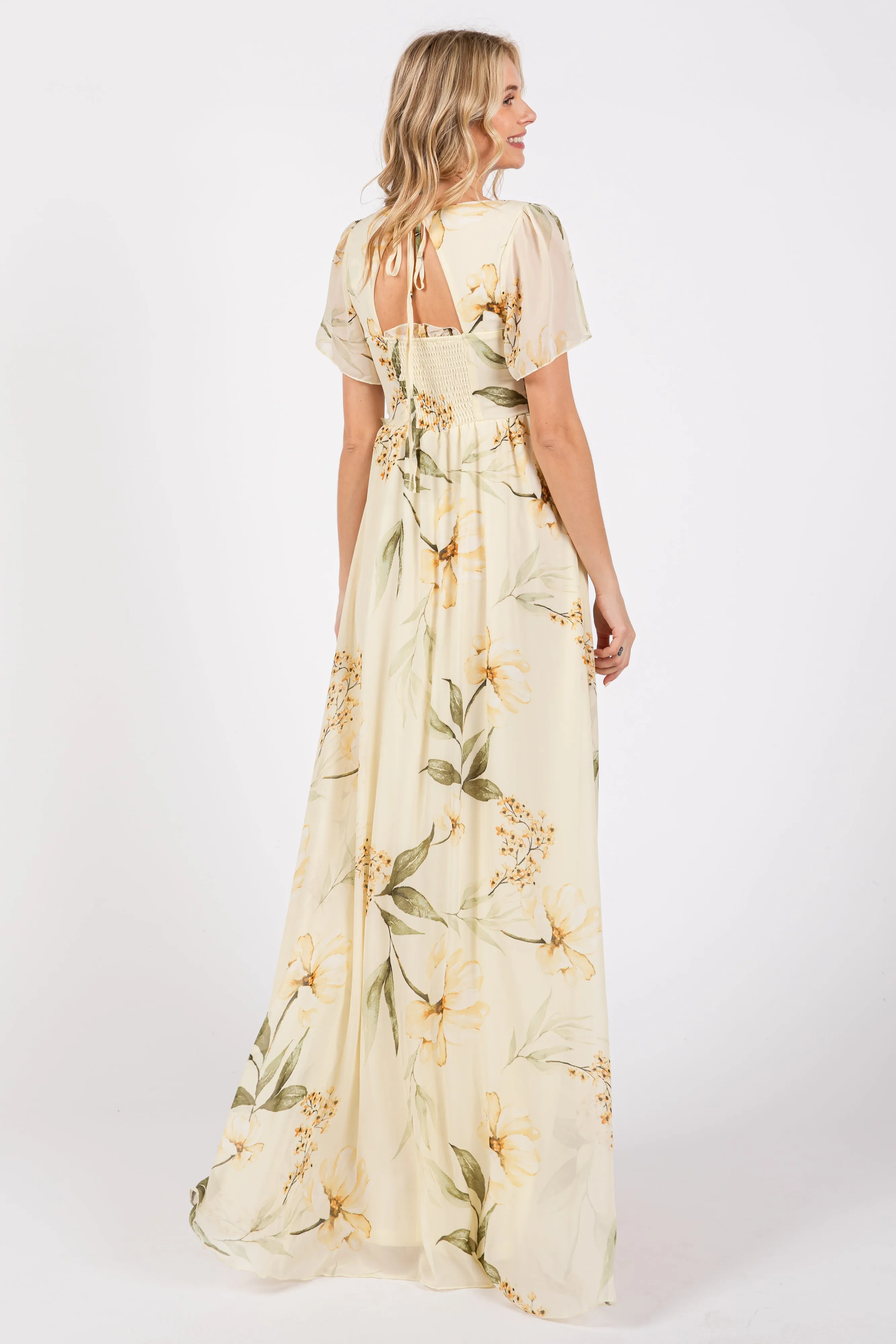 Yellow Floral Smocked Maxi Dress sold by Pinkblush product image thumbnail 3