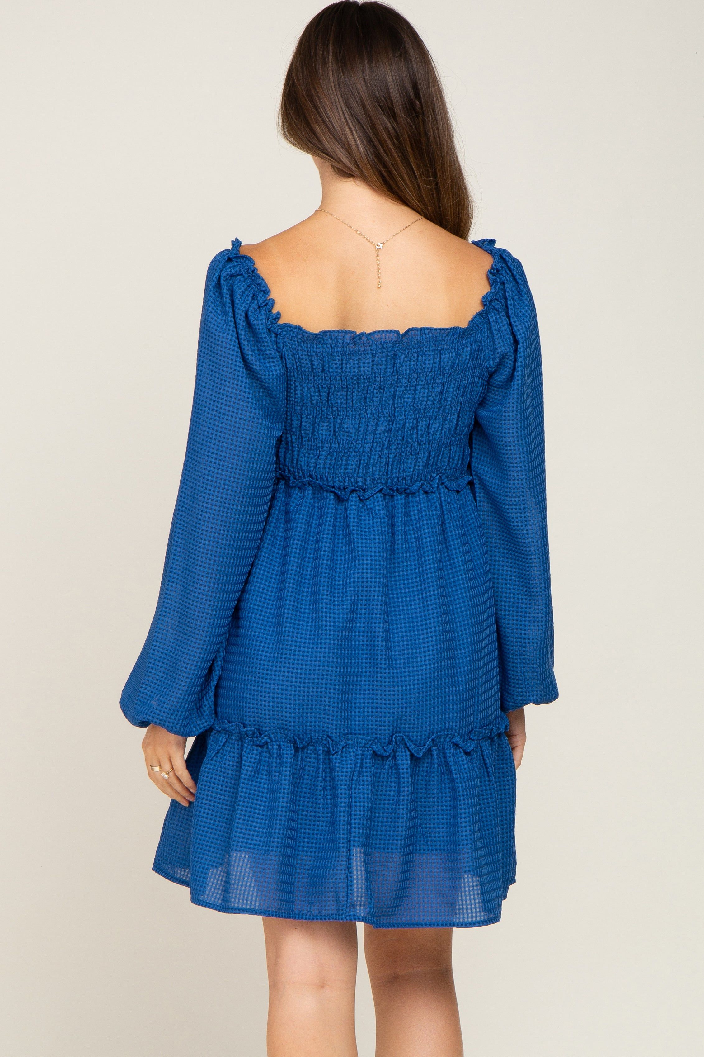 Royal Blue Textured Shirred Long Sleeve Maternity Dress sold by Pinkblush product image thumbnail 4