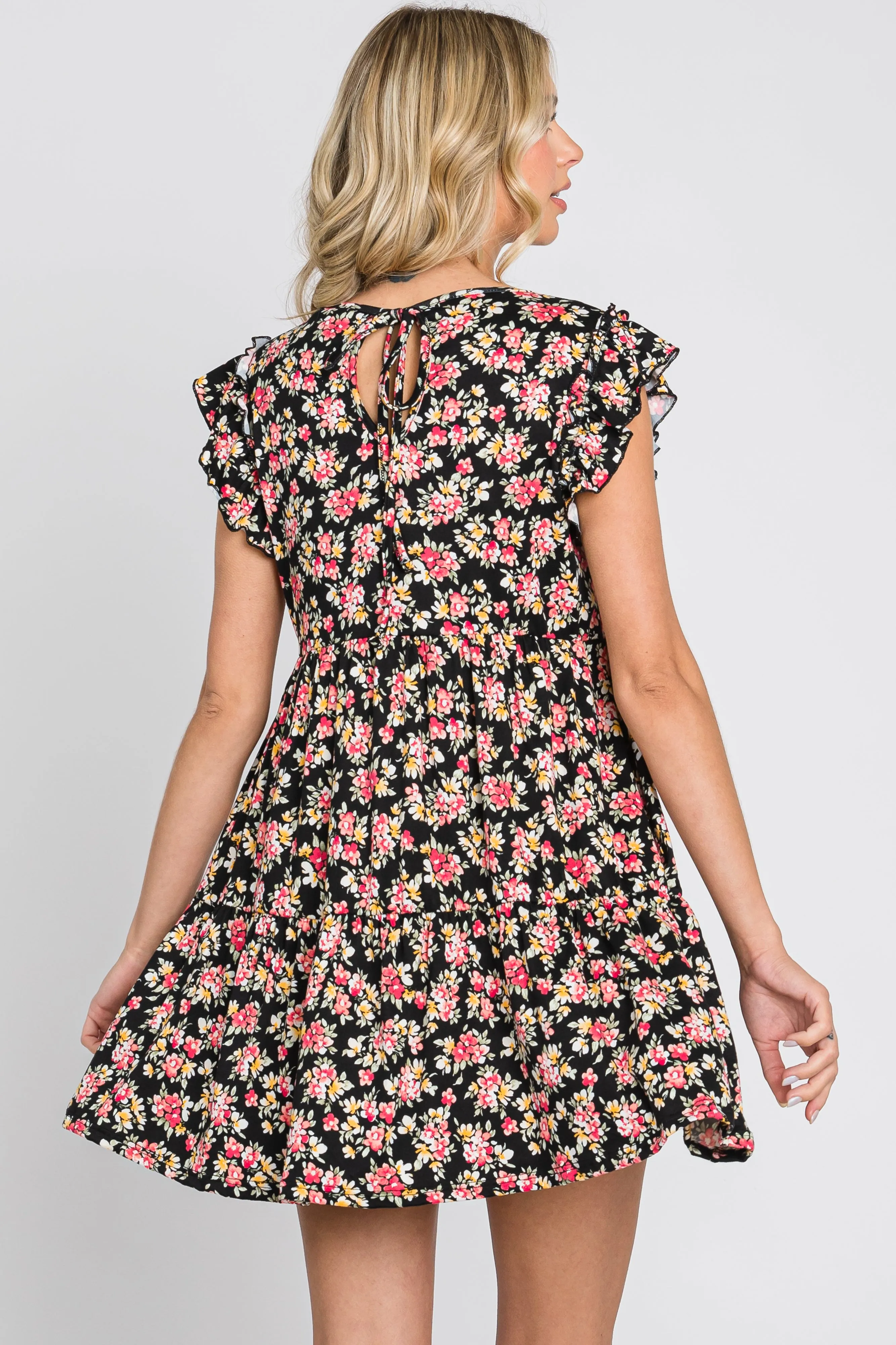 Black Floral Ruffle Accent Mini Dress sold by Pinkblush product image thumbnail 3