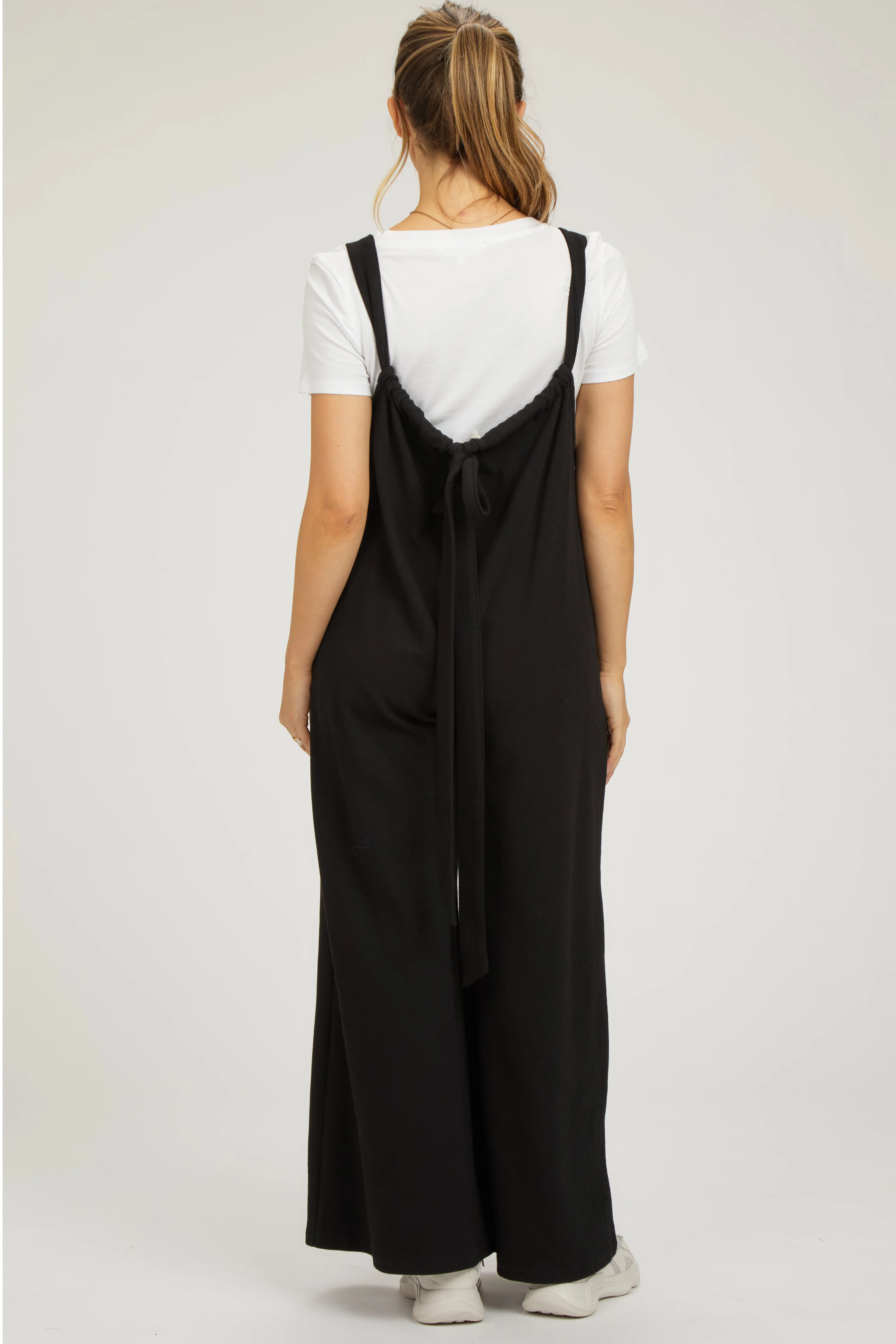 Black Ribbed Drawstring Wide Leg Maternity Jumpsuit sold by Pinkblush product image thumbnail 3