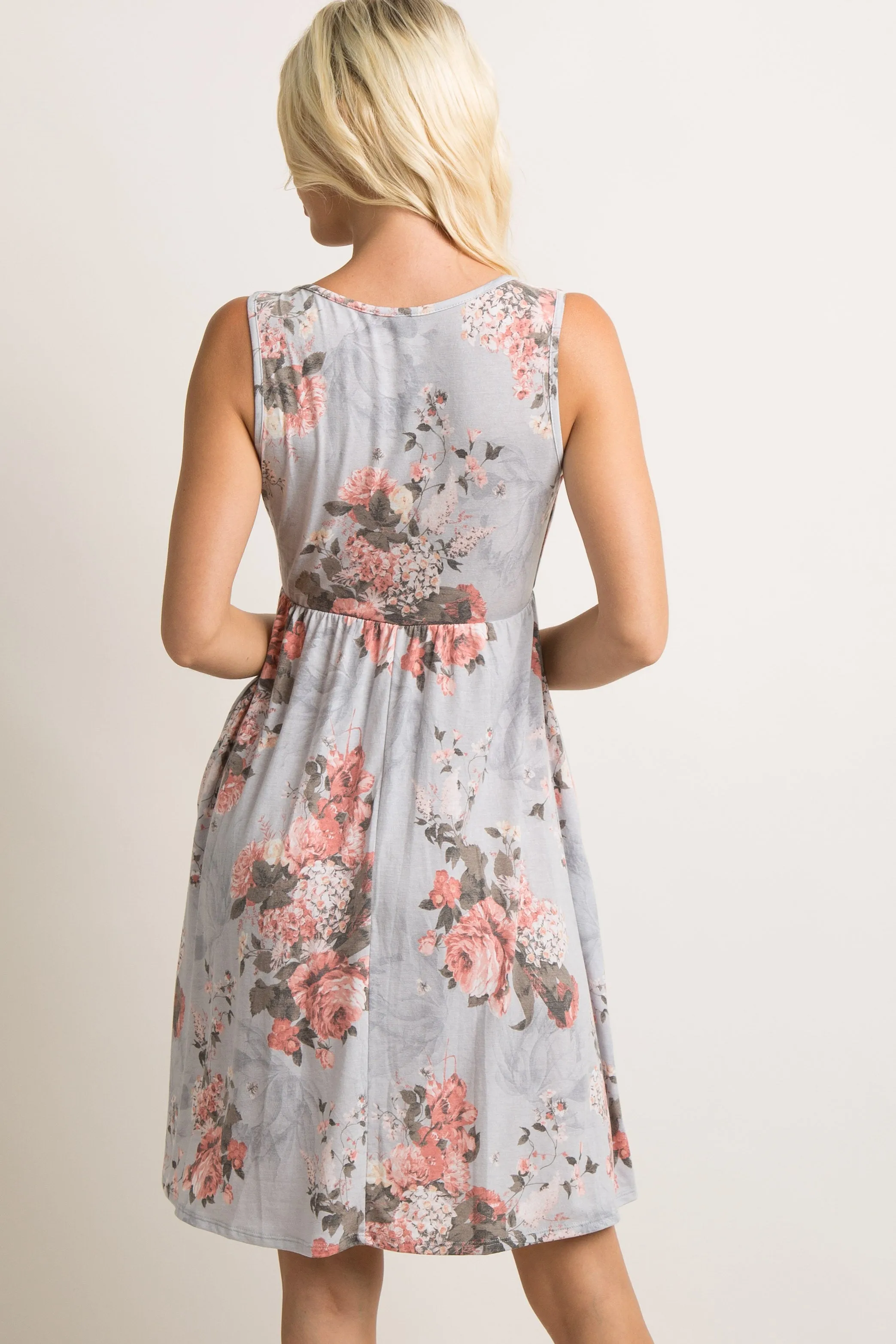 Light Grey Floral Sleeveless Dress sold by Pinkblush product image thumbnail 3
