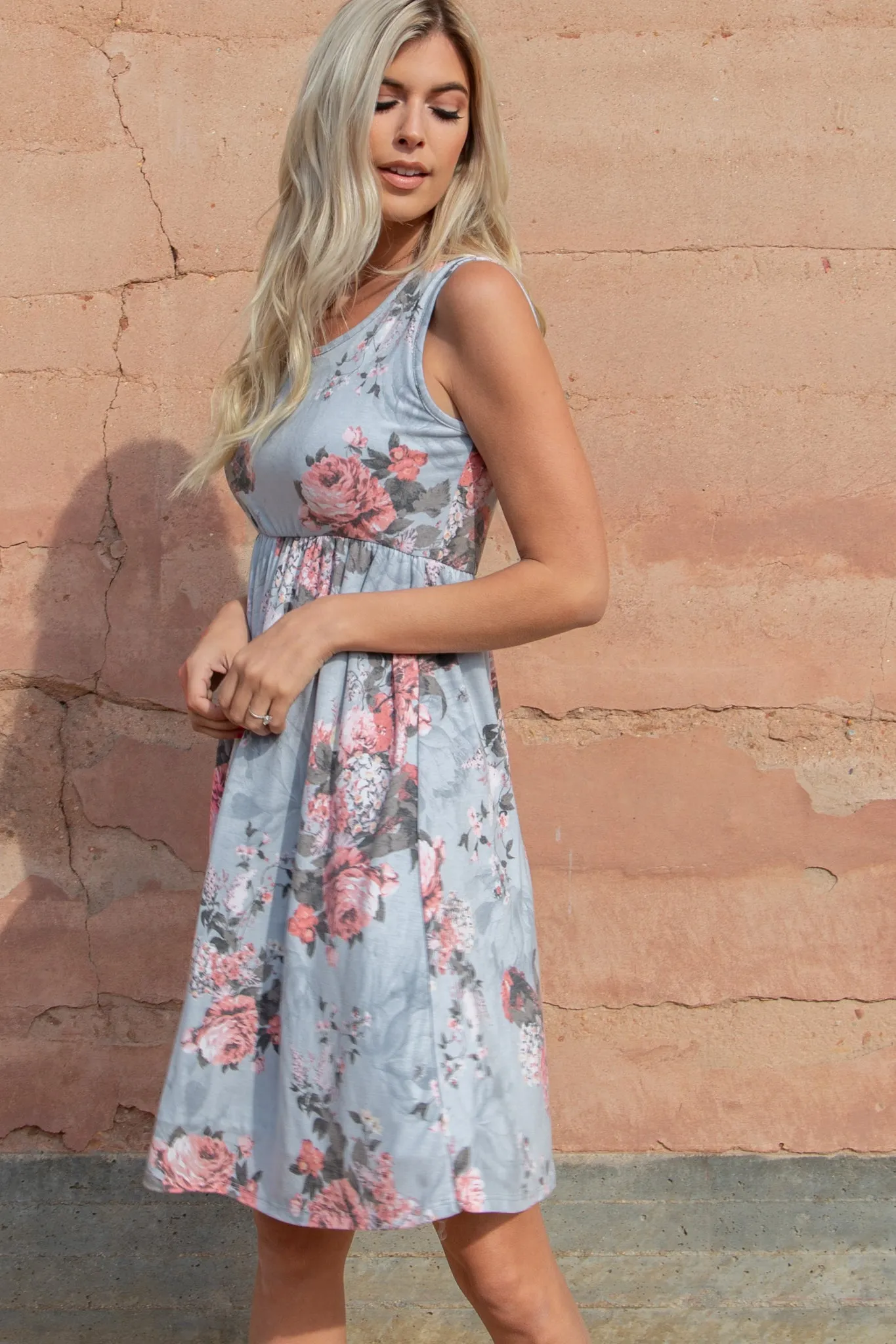 Light Grey Floral Sleeveless Dress sold by Pinkblush product image thumbnail 4