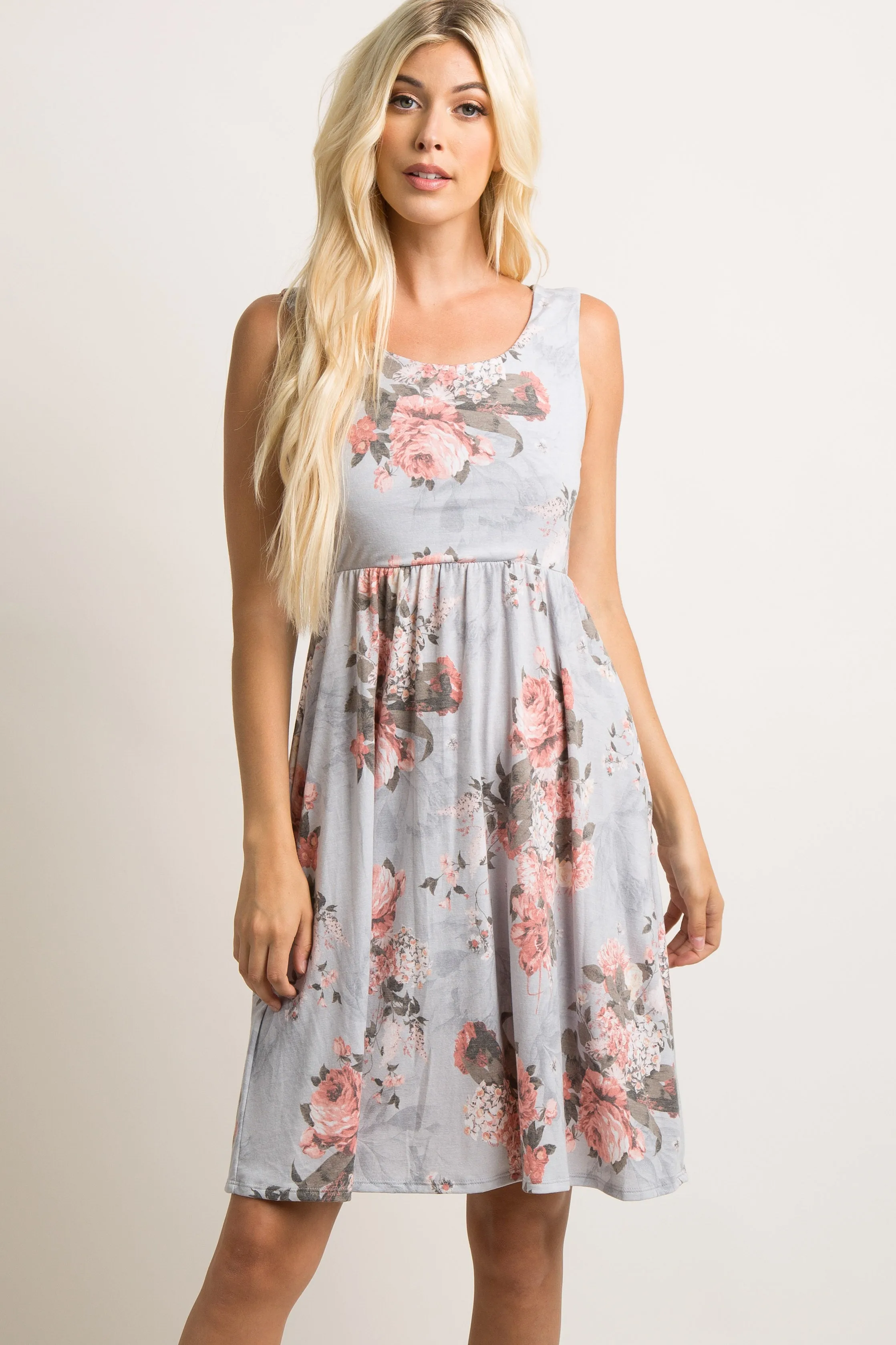 Light Grey Floral Sleeveless Dress sold by Pinkblush