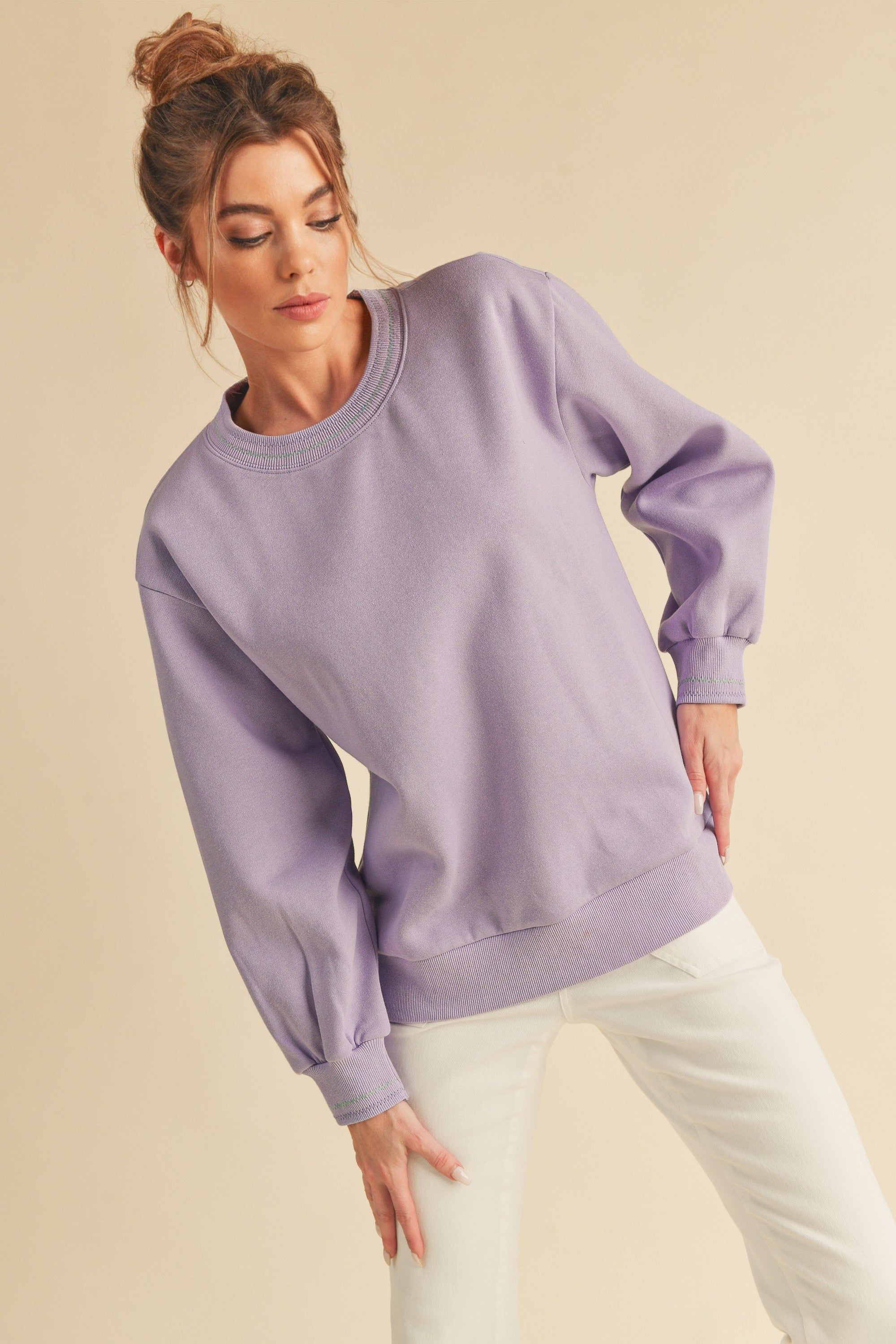 Lavender Embroidered Fleece Sweatshirt sold by Pinkblush product image thumbnail 2