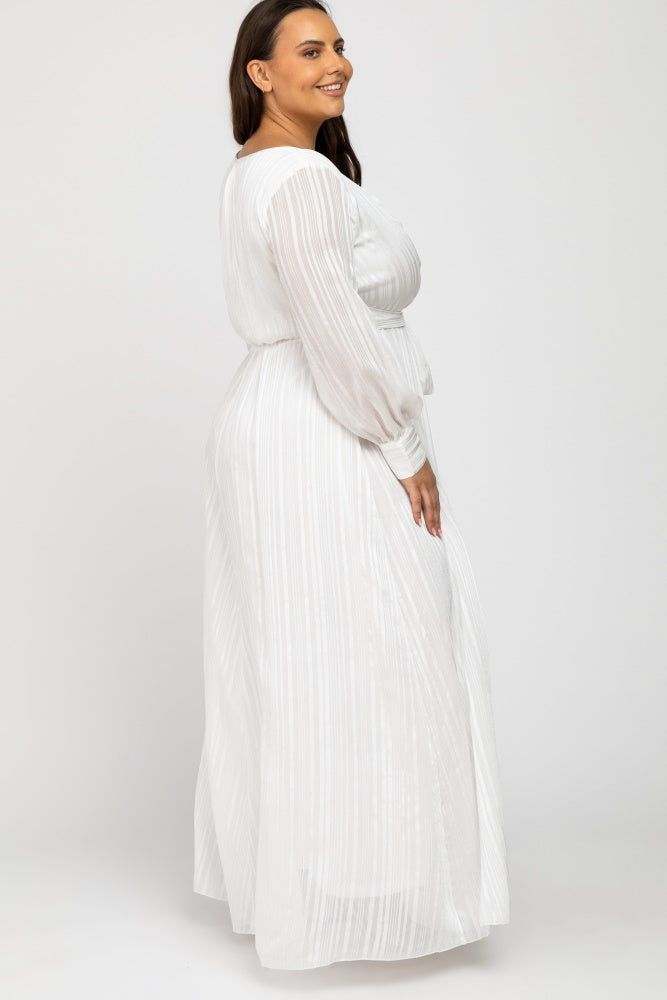 White Metallic Striped Chiffon Maxi Plus Dress sold by Pinkblush product image thumbnail 2