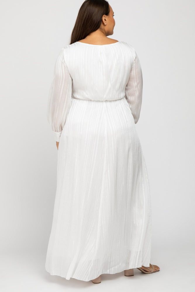 White Metallic Striped Chiffon Maxi Plus Dress sold by Pinkblush product image thumbnail 3
