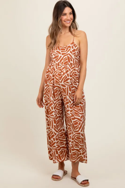 Camel Printed Wide Leg Maternity Jumpsuit sold by Pinkblush
