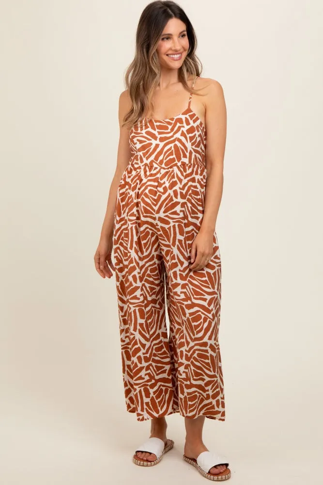Camel Printed Wide Leg Maternity Jumpsuit sold by Pinkblush