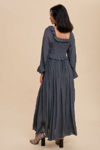 Charcoal Long Sleeve Ruffle Accent Maxi Dress sold by Pinkblush