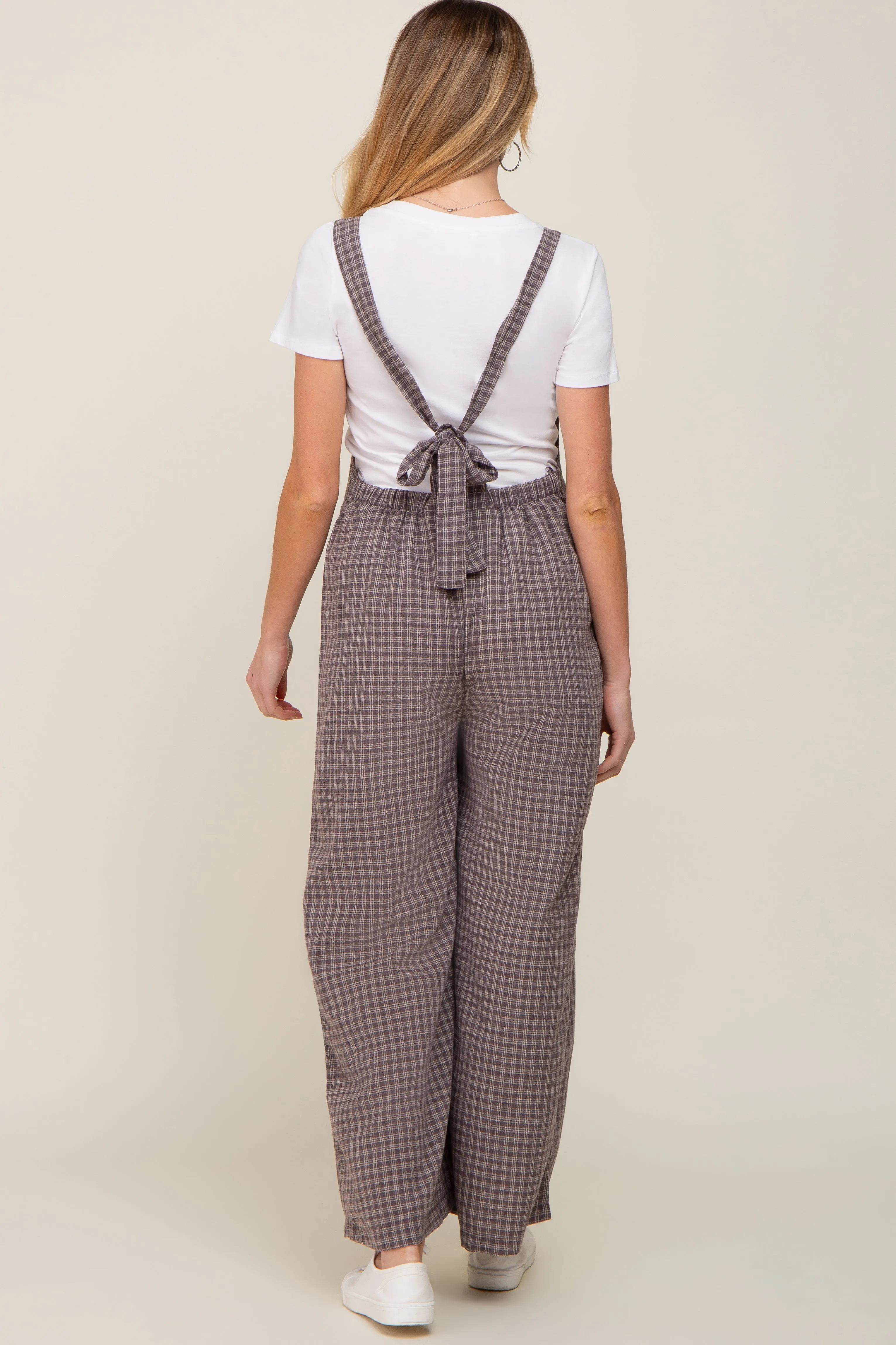 Mocha Plaid Tie Back Maternity Overall sold by Pinkblush product image thumbnail 3