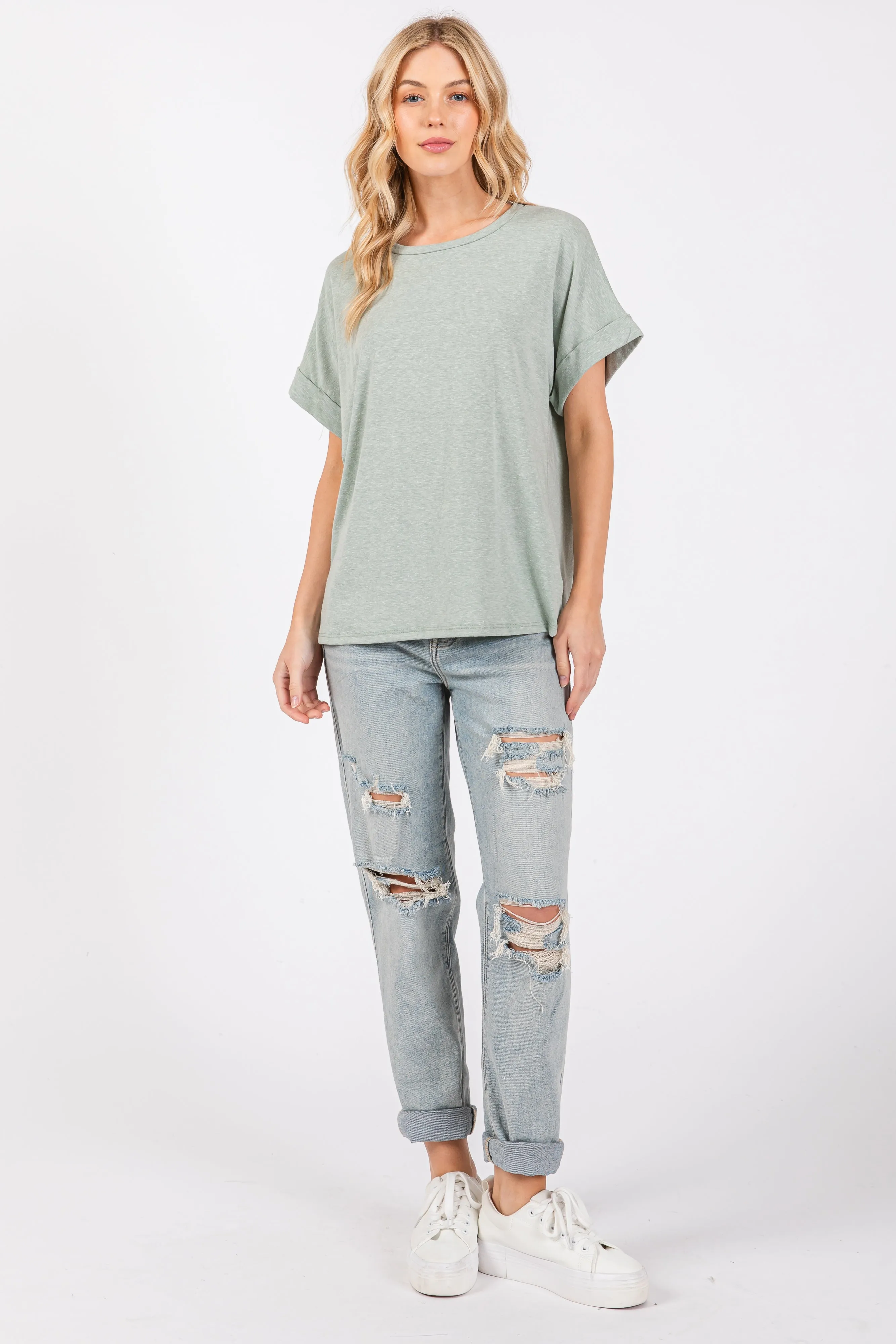 Light Olive Cuff Short Sleeve Top sold by Pinkblush product image thumbnail 4