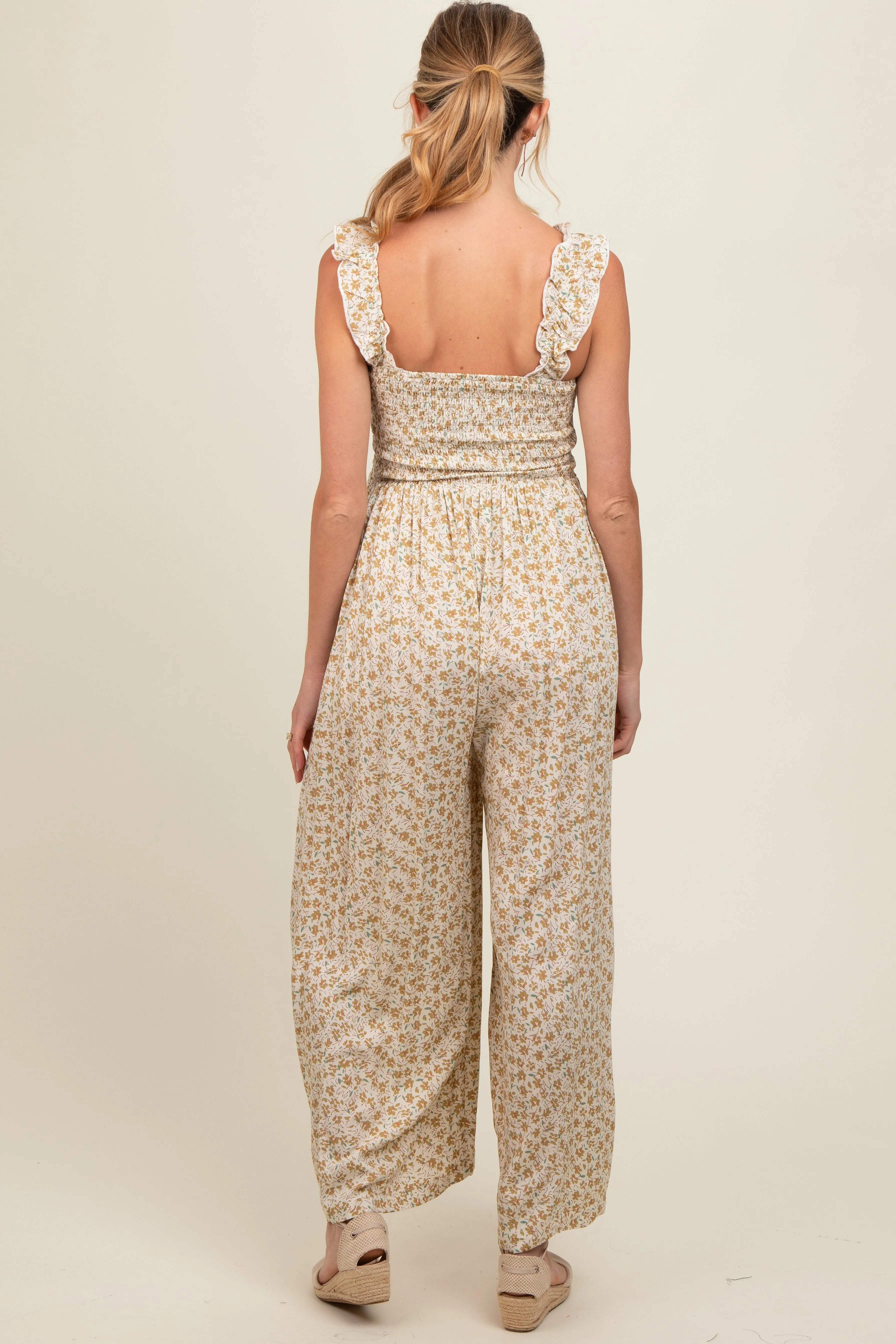 Cream Floral Flowy Maternity Jumpsuit sold by Pinkblush product image thumbnail 5