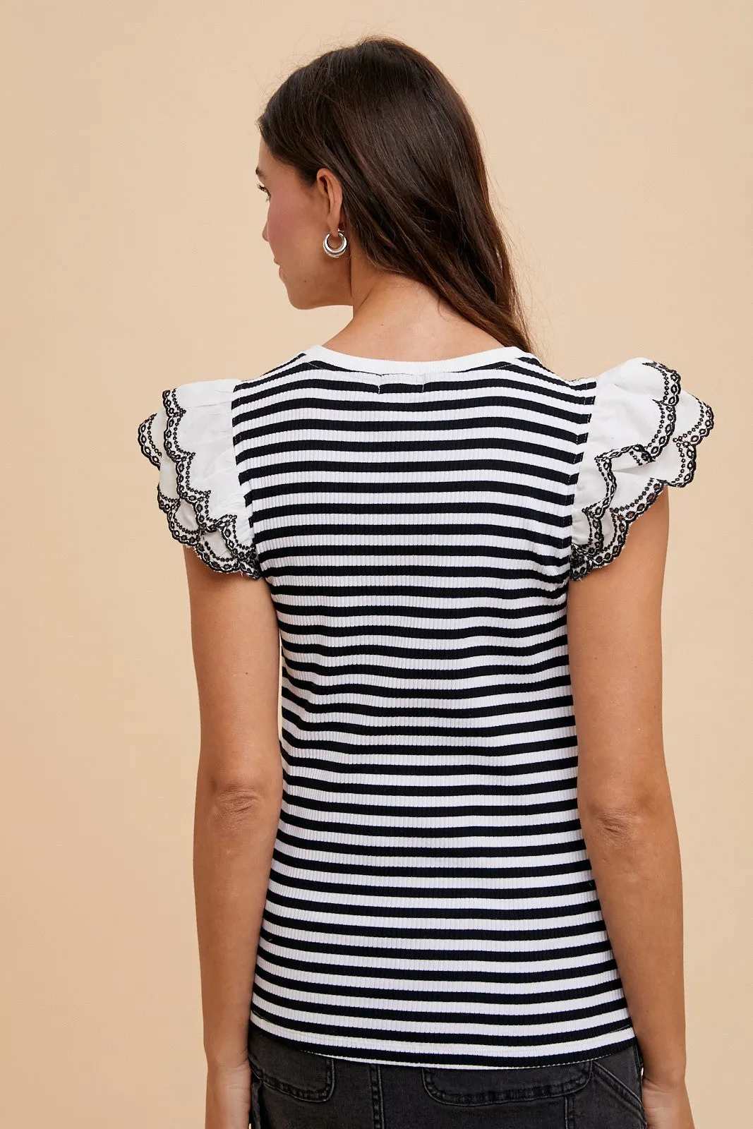 Black Striped Eyelet Lace Sleeve Blouse sold by Pinkblush product image thumbnail 4