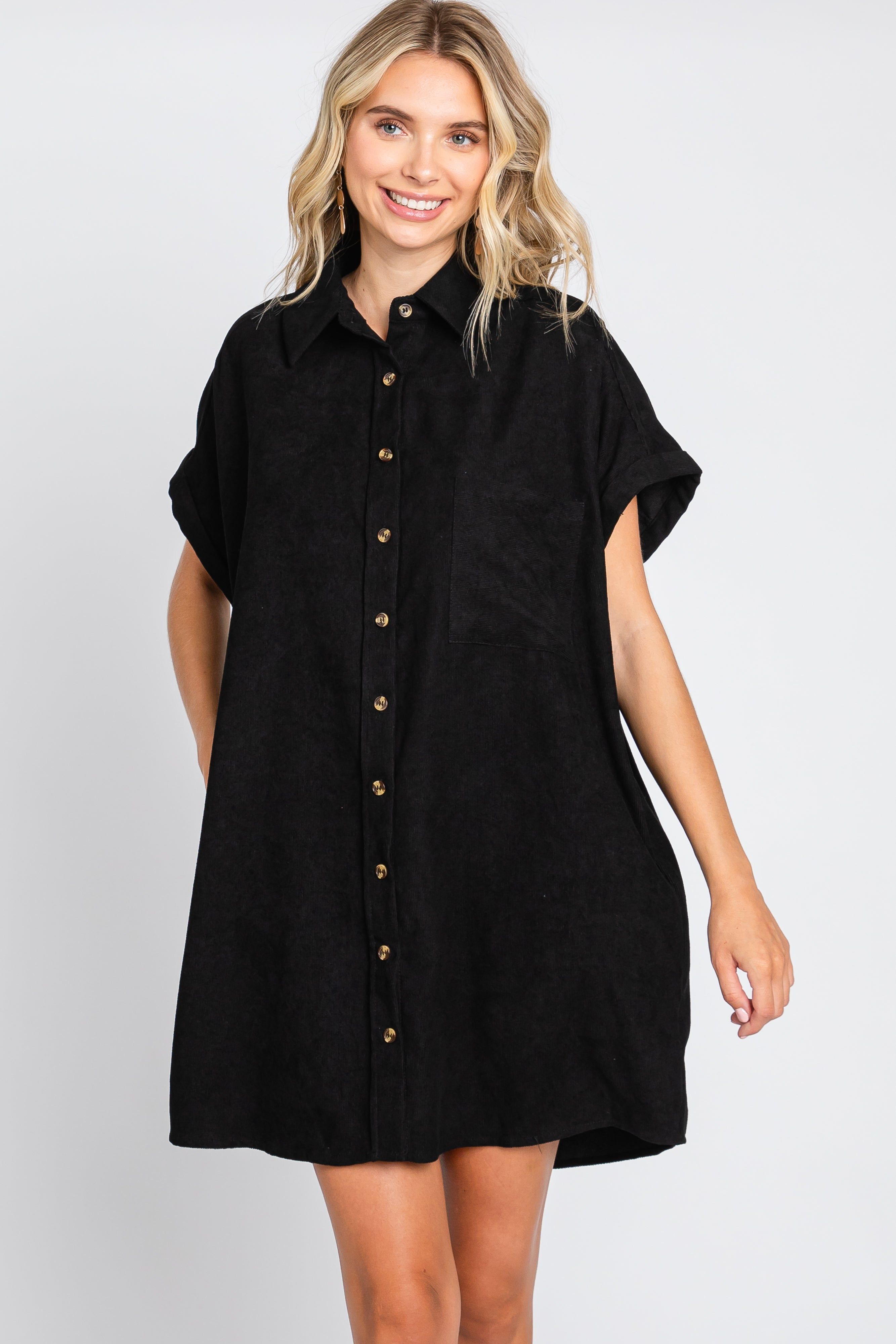 Black Ribbed Button Down Mini Dress sold by Pinkblush product image thumbnail 2